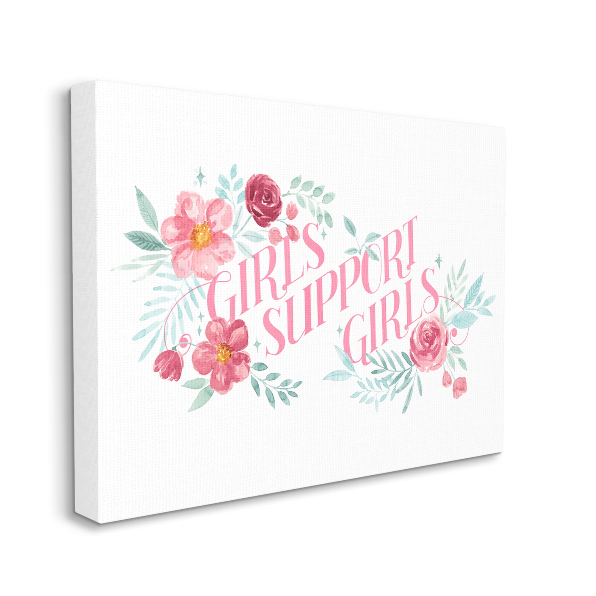 Stupell Industries Girls Support Girls Pink Phrase Rose Florals Canvas Wall Art by Grace Popp