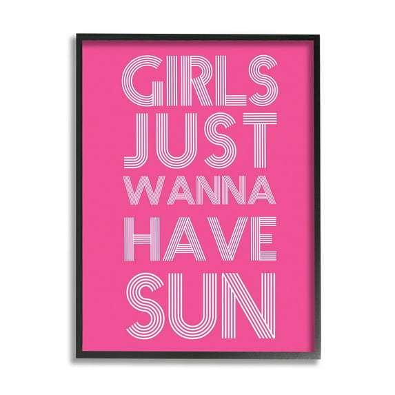 Stupell Industries Girls Wanna Have Sun Pink Retro Summer Graphic Art Black Framed Art Print Wall Art, Design by Daphne Polselli