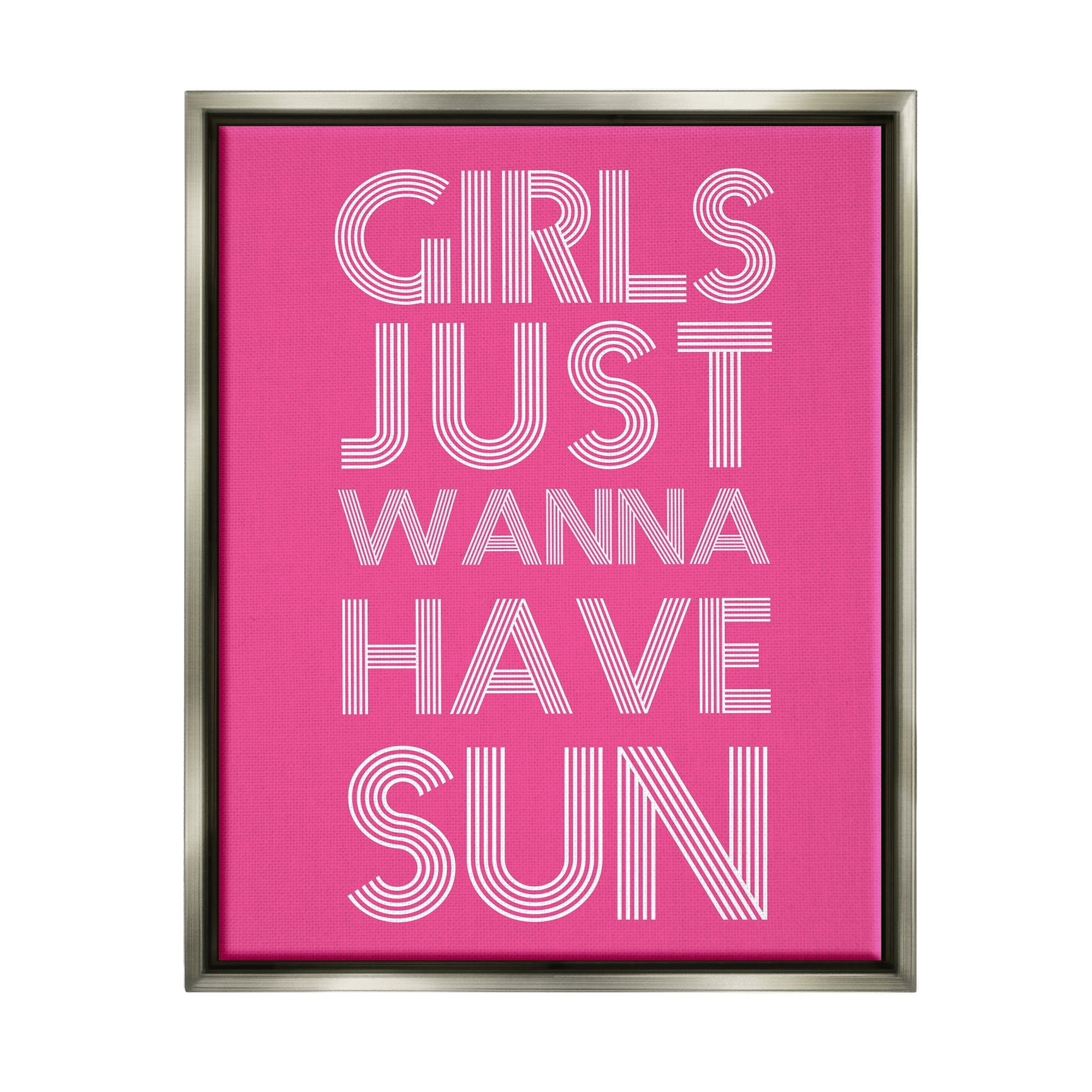 Stupell Industries Girls Wanna Have Sun Pink Retro Summer Graphic Art Luster Gray Floating Framed Canvas Print Wall Art, Design by Daphne Polselli