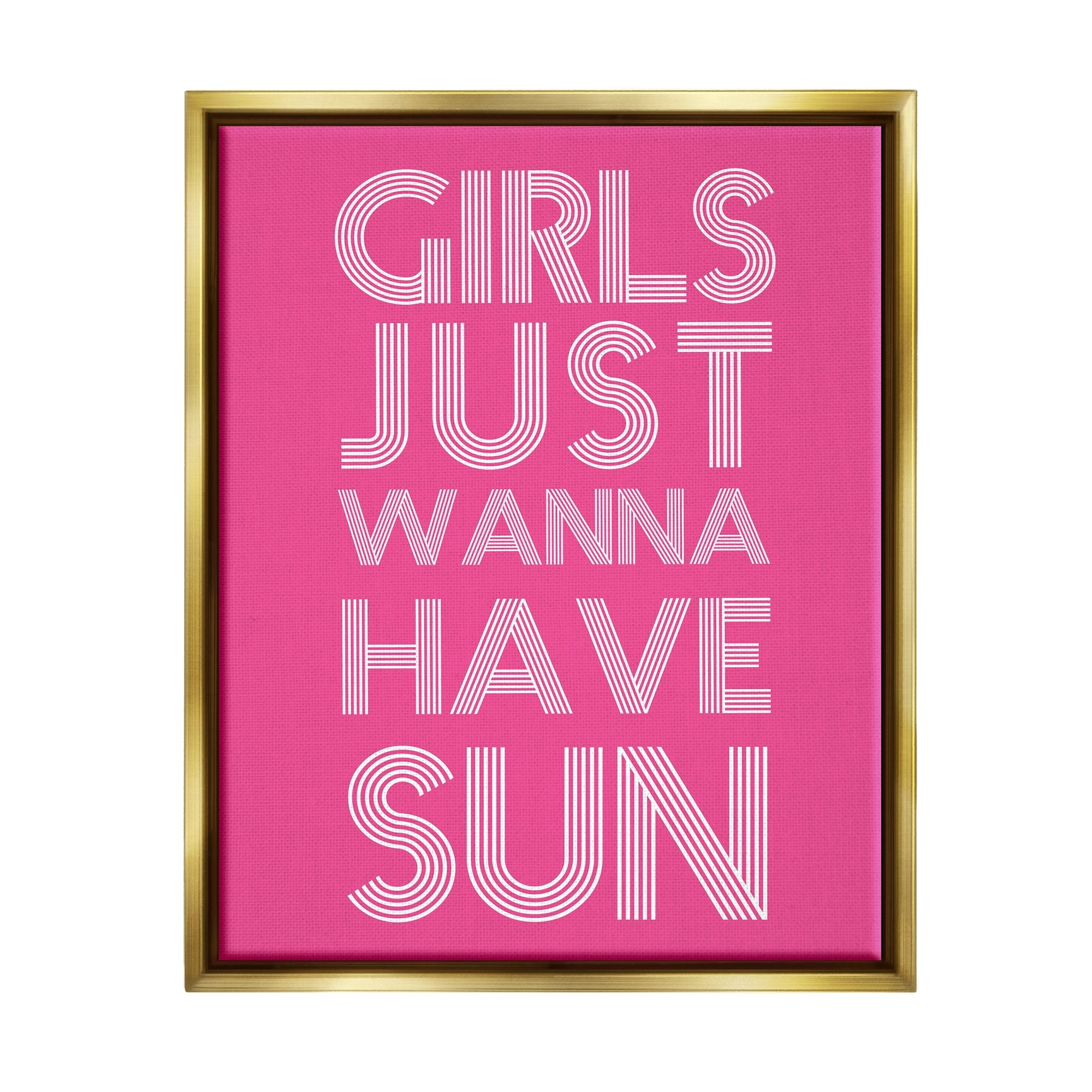 Stupell Industries Girls Wanna Have Sun Pink Retro Summer Graphic Art Metallic Gold Floating Framed Canvas Print Wall Art, Design by Daphne Polselli
