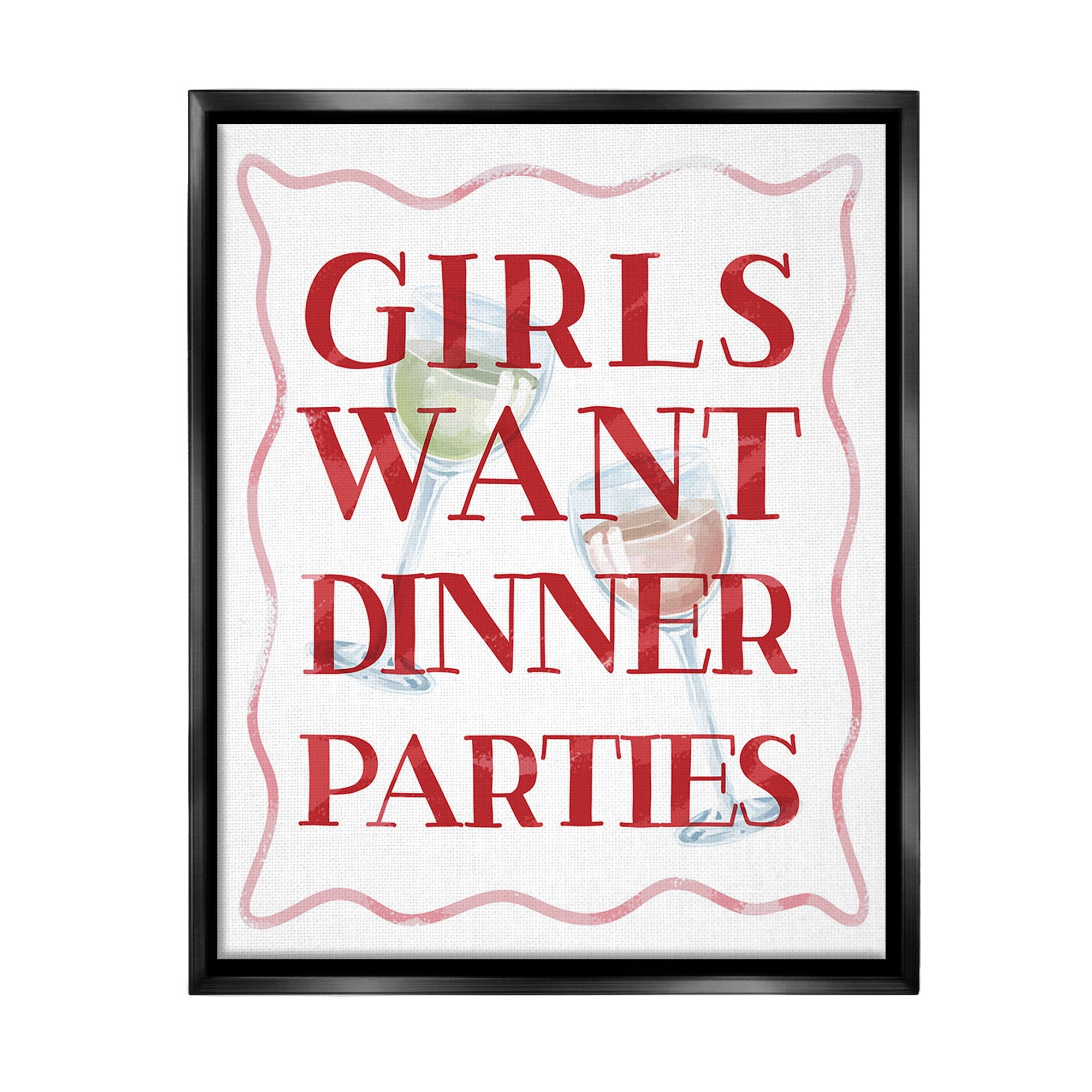 Stupell Industries Girls Want Dinner Parties Food & Beverage Painting Black Floater Framed Canvas Art Print Wall Art, 25 x 31
