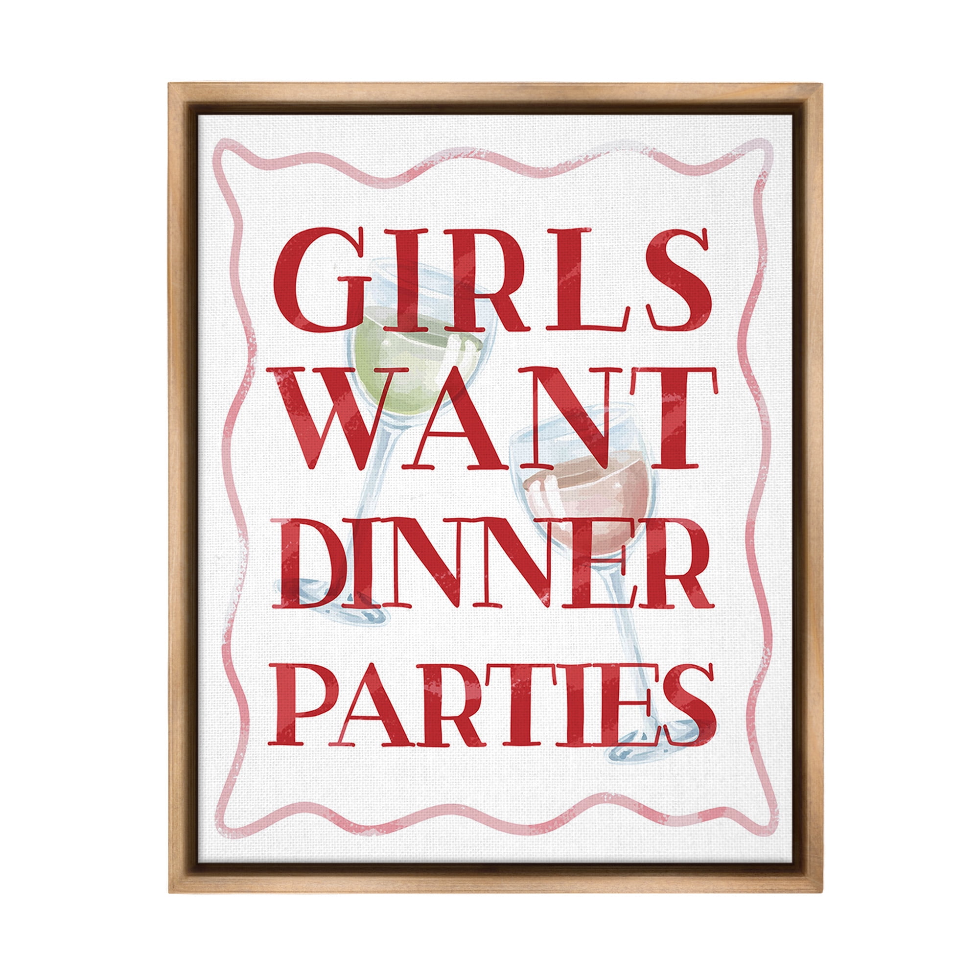 Stupell Industries Girls Want Dinner Parties Food & Beverage Painting Brown Floater Framed Canvas Art Print Wall Art, 17 x 21