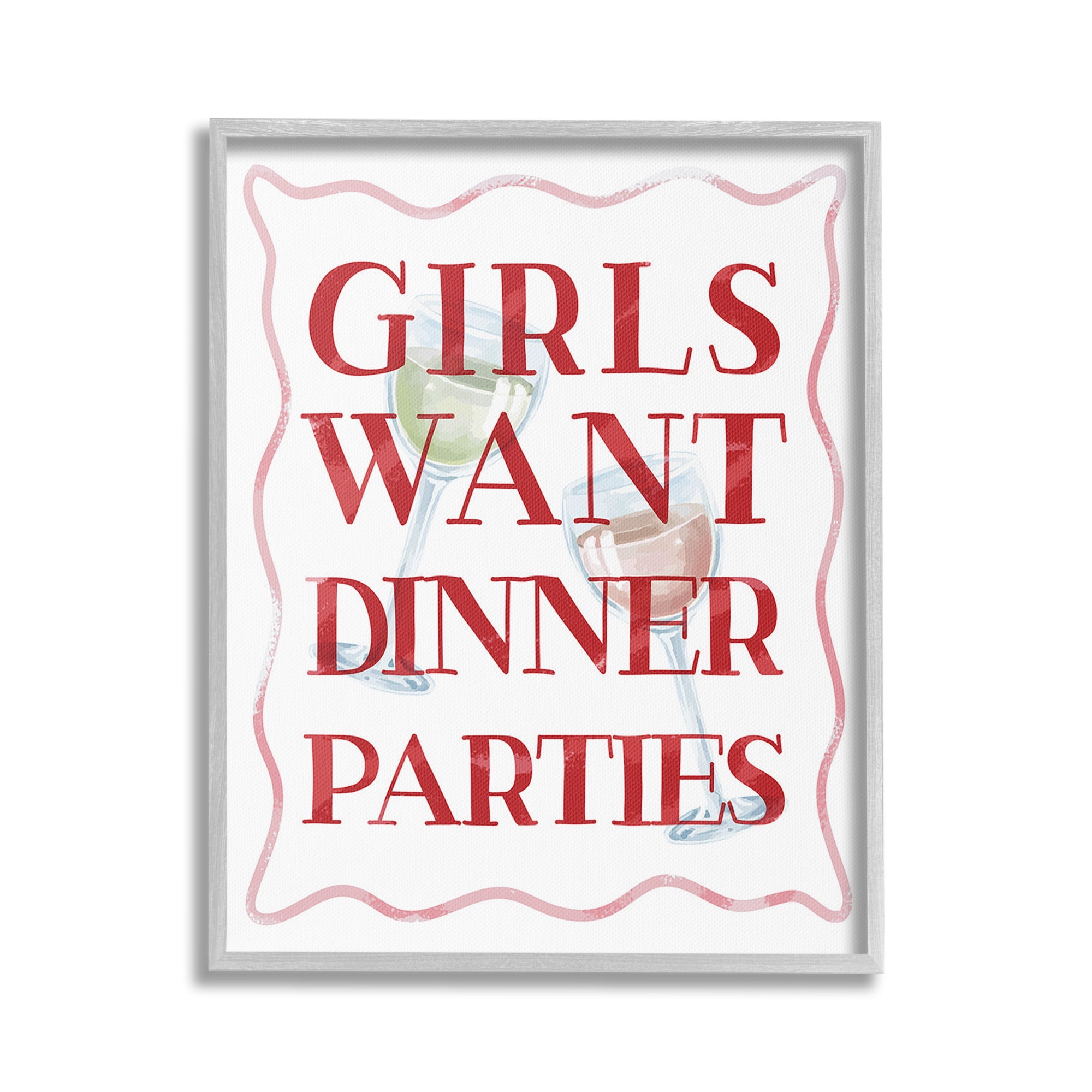 Stupell Industries Girls Want Dinner Parties Food & Beverage Painting Gray Framed Art Print Wall Art, 16 x 20