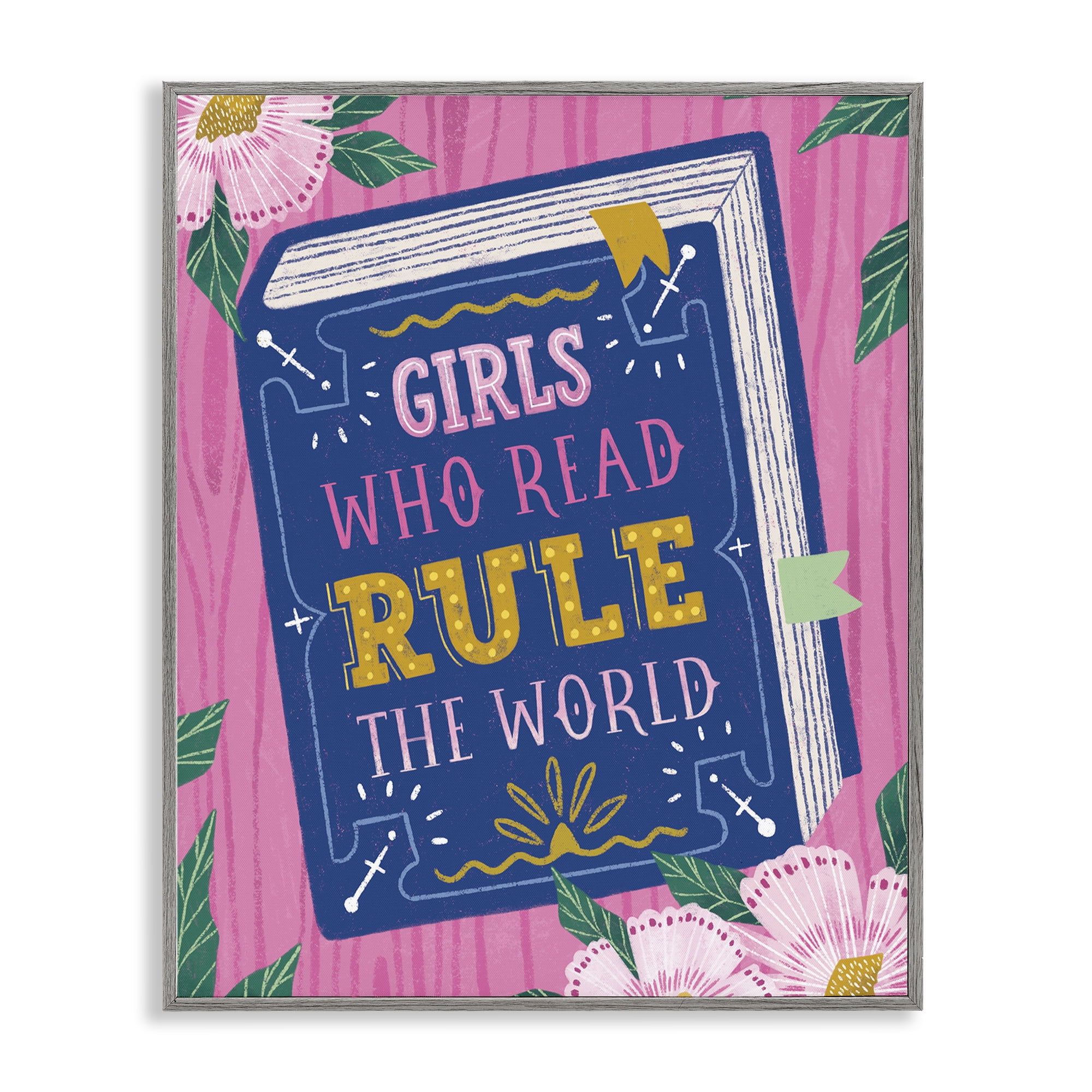 Stupell Industries Girls Who Read Inspirational Gray Framed Giclee Art, design by Vanessa Stoilova
