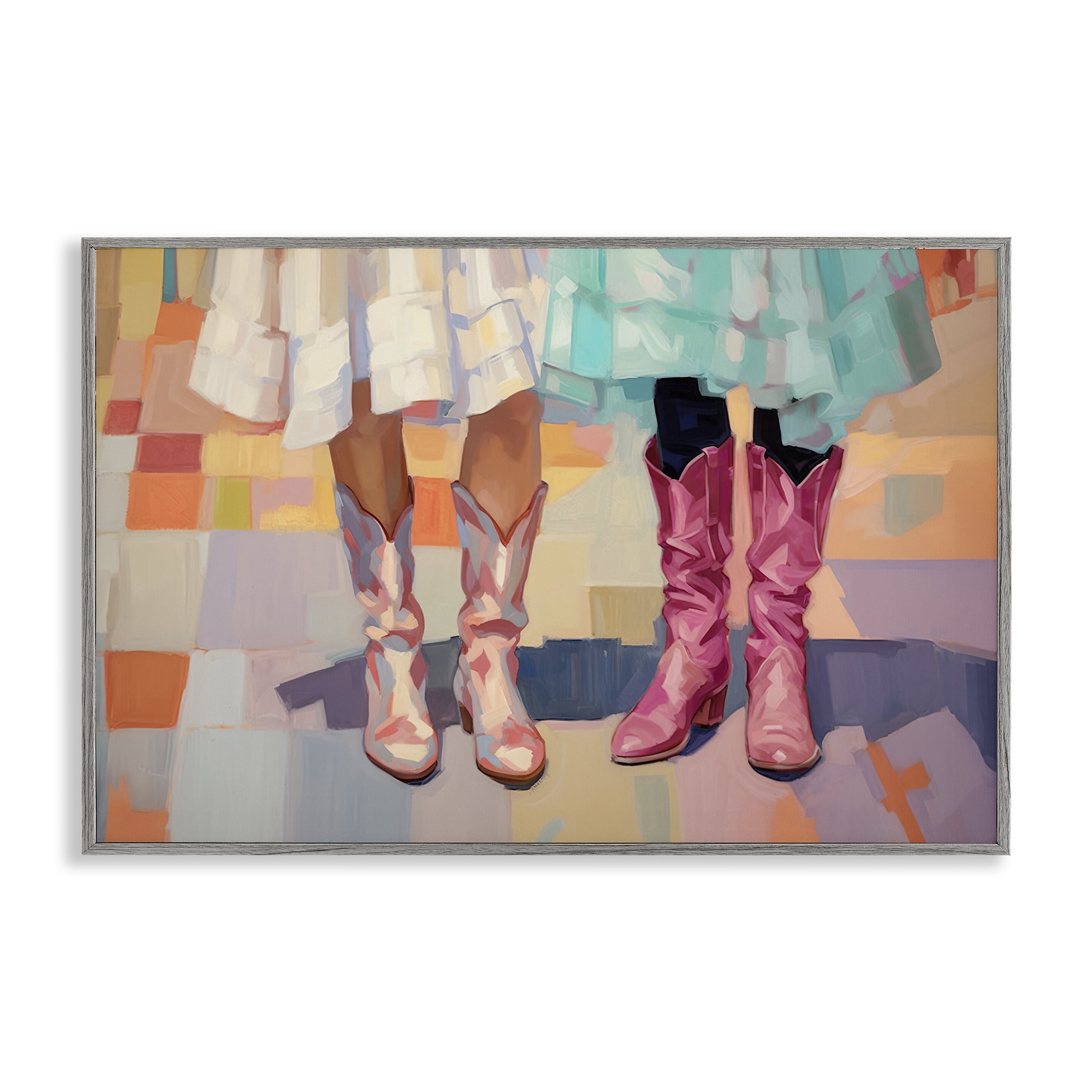 Stupell Industries Girls in Cowboy Boots People Painting Gray Framed Art Print Wall Art, 18 x 12