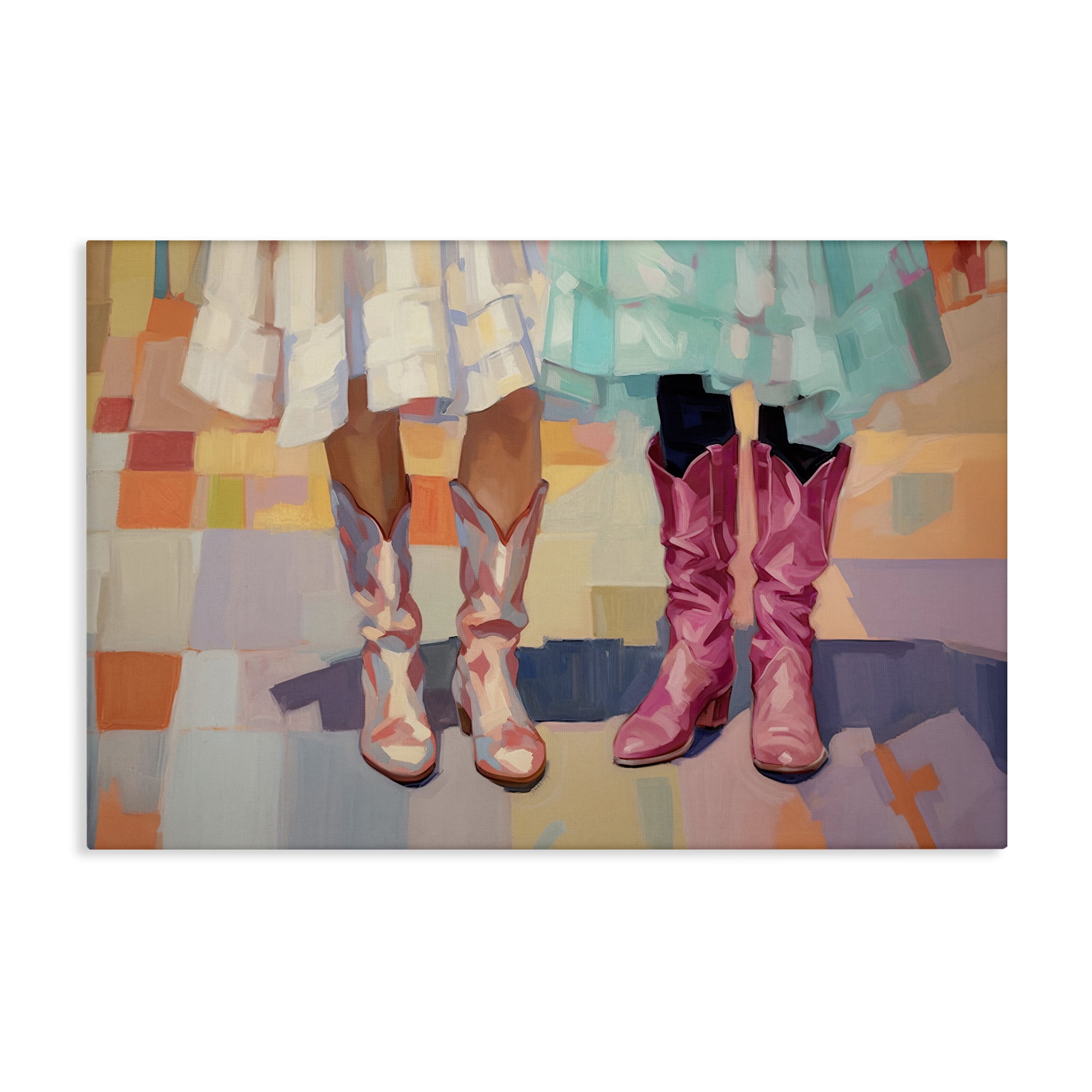 Stupell Industries Girls in Cowboy Boots People Painting Wrapped Canvas Art Print Wall Art, 24 x 16