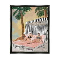 Stupell Industries Girls in Summer Beach Canopy Coastal Painting Black Floater Framed Art Print Wall Art
