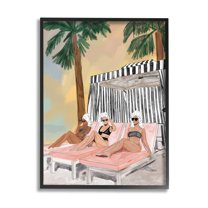 Stupell Industries Girls in Summer Beach Canopy Coastal Painting Black Framed Art Print Wall Art