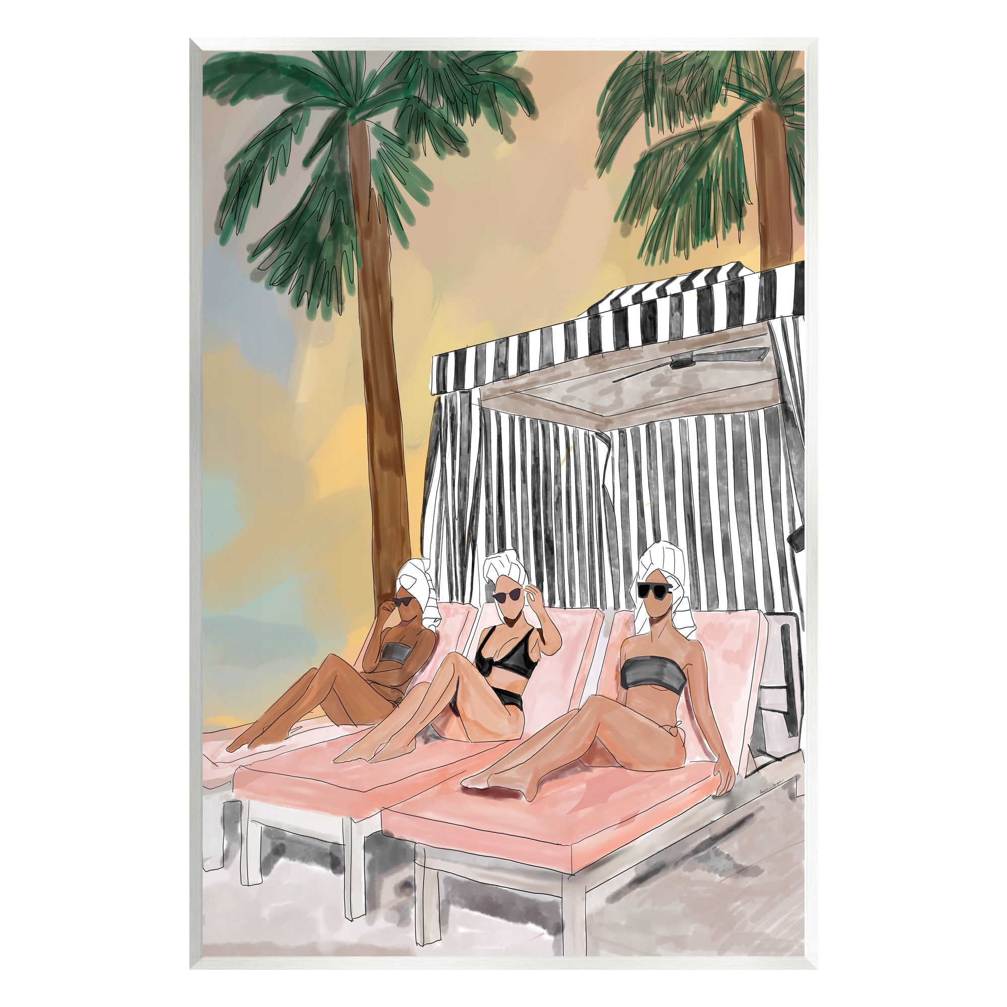 Stupell Industries Girls in Summer Beach Canopy Coastal Painting Unframed Art Print Wall Art