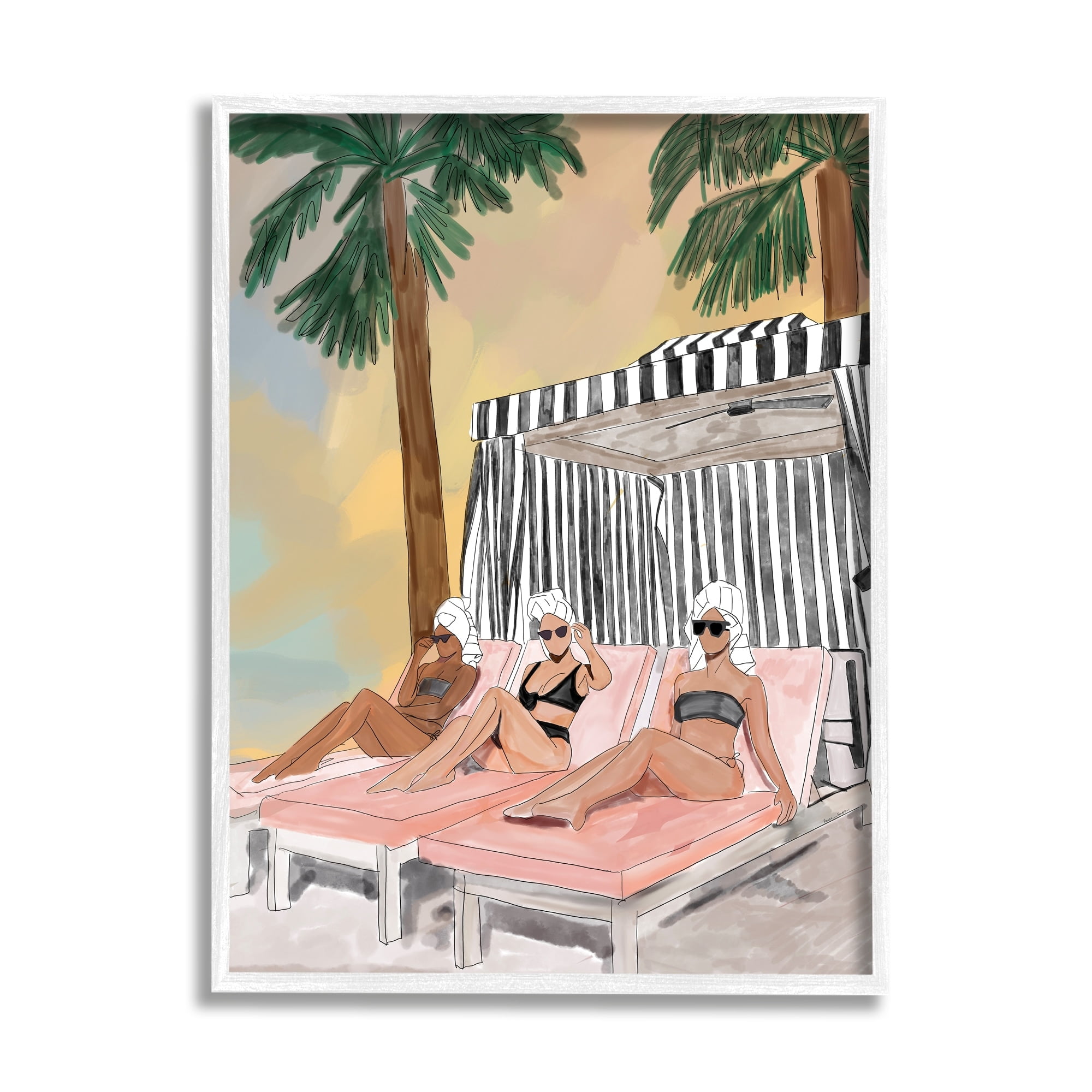 Stupell Industries Girls in Summer Beach Canopy Coastal Painting White Framed Art Print Wall Art