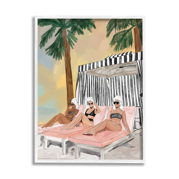Stupell Industries Girls in Summer Beach Canopy Coastal Painting White Framed Art Print Wall Art