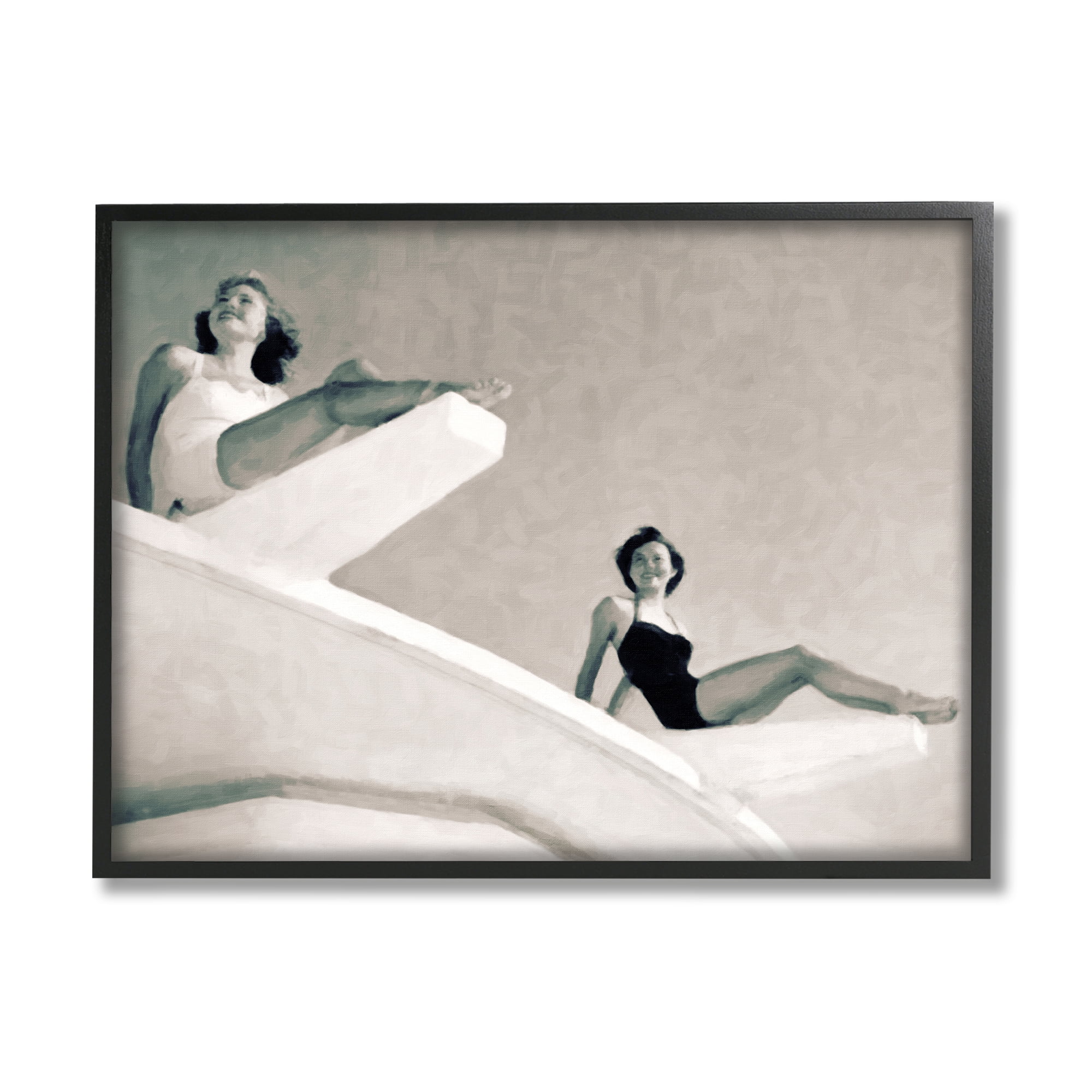 Stupell Industries Girls on Diving Boards Novelty Photography Black Framed Art Print Wall Art, 30 x 24