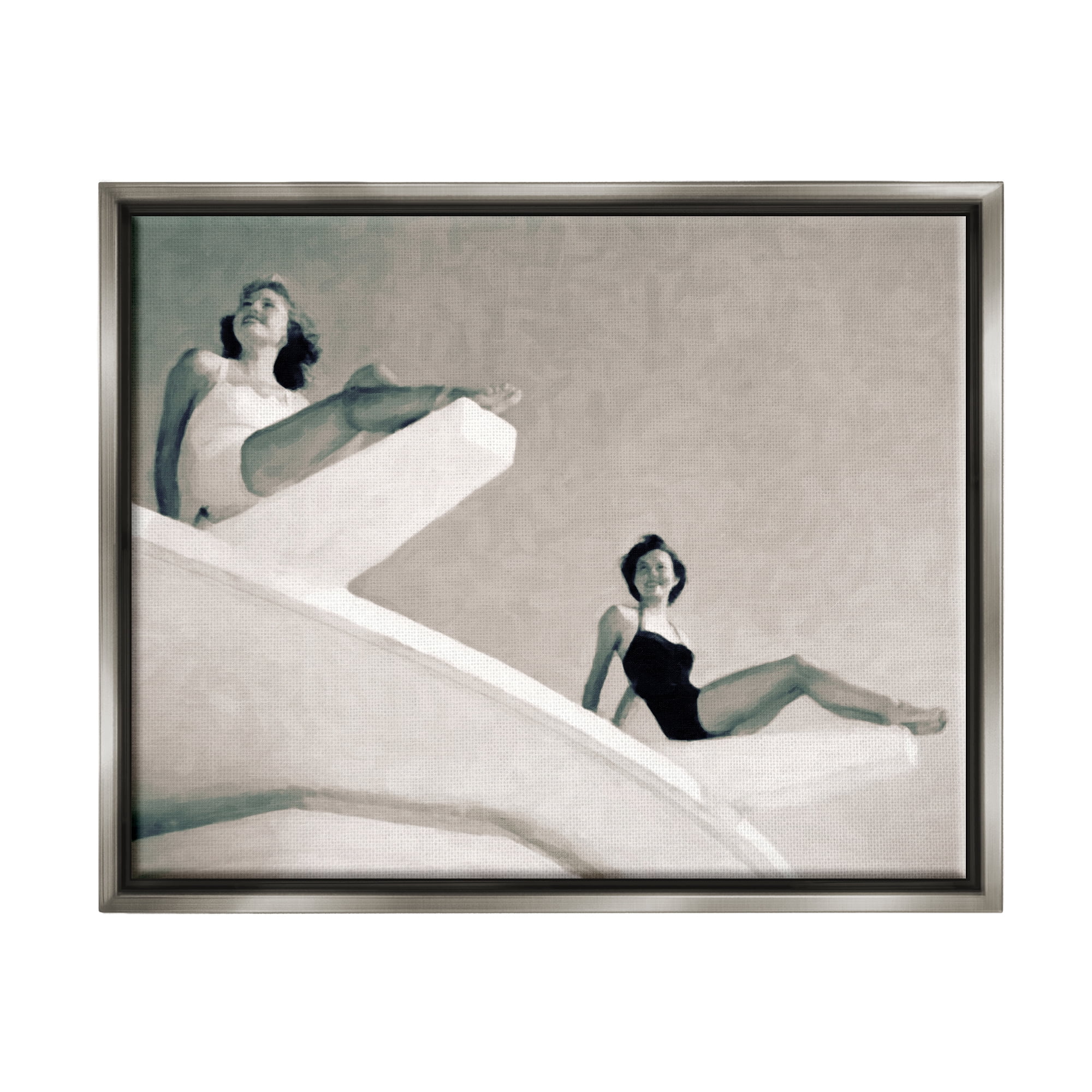 Stupell Industries Girls on Diving Boards Novelty Photography Gray Floater Framed Art Print Wall Art, 31 x 25