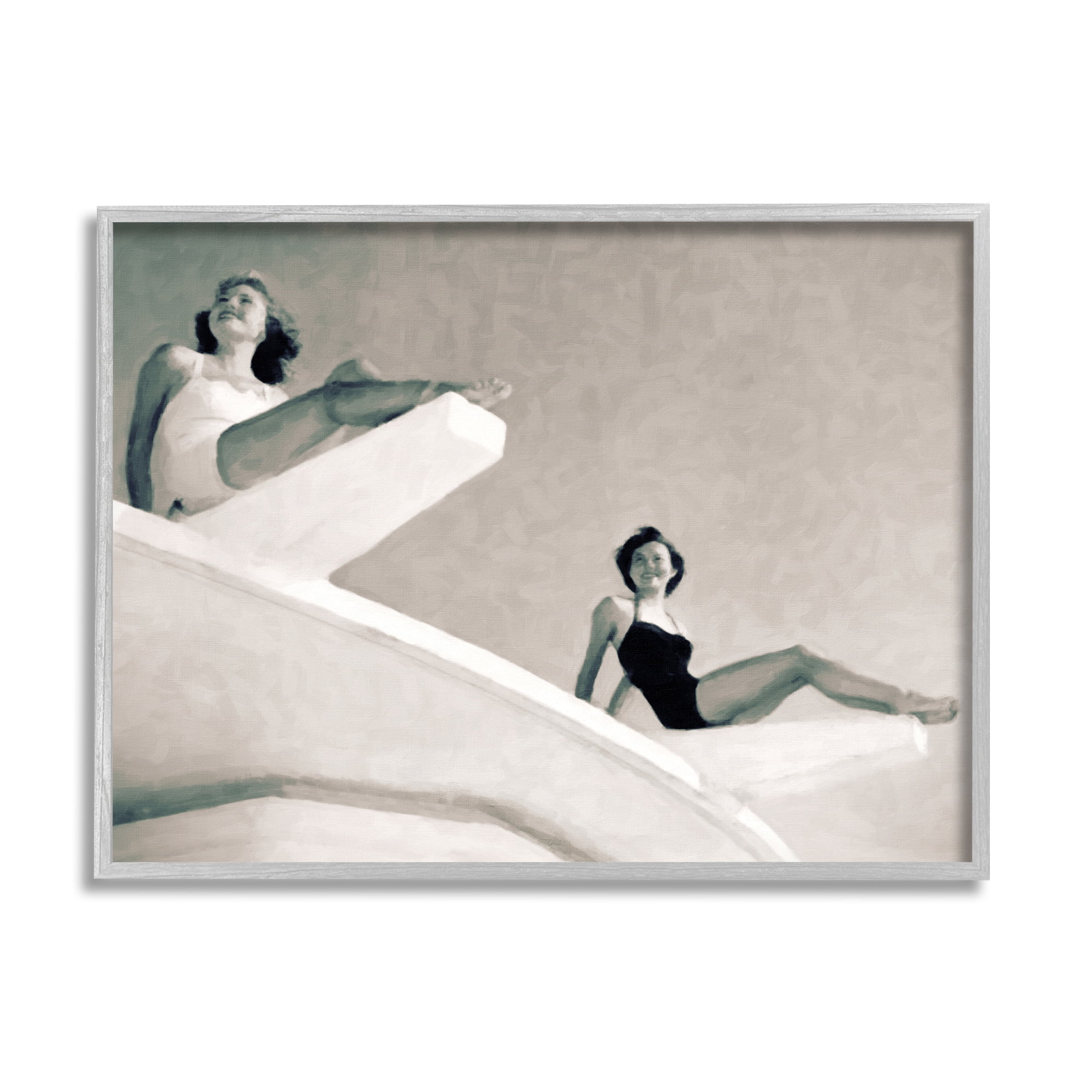 Stupell Industries Girls on Diving Boards Novelty Photography Gray Framed Art Print Wall Art, 14 x 11