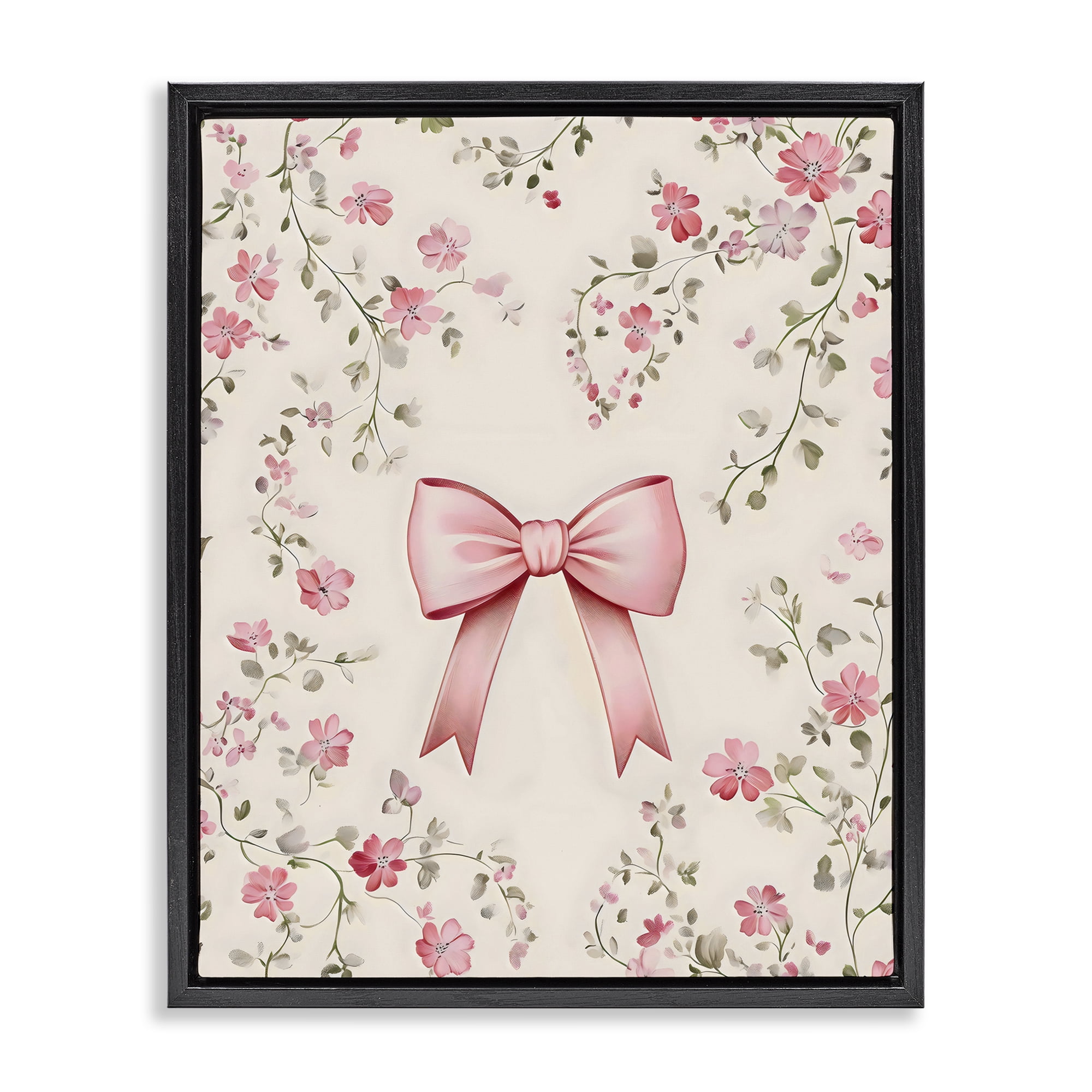 Stupell Industries Girly Ribbon Bow Black Framed Floater Canvas Wall Art, design by Arlington Prints