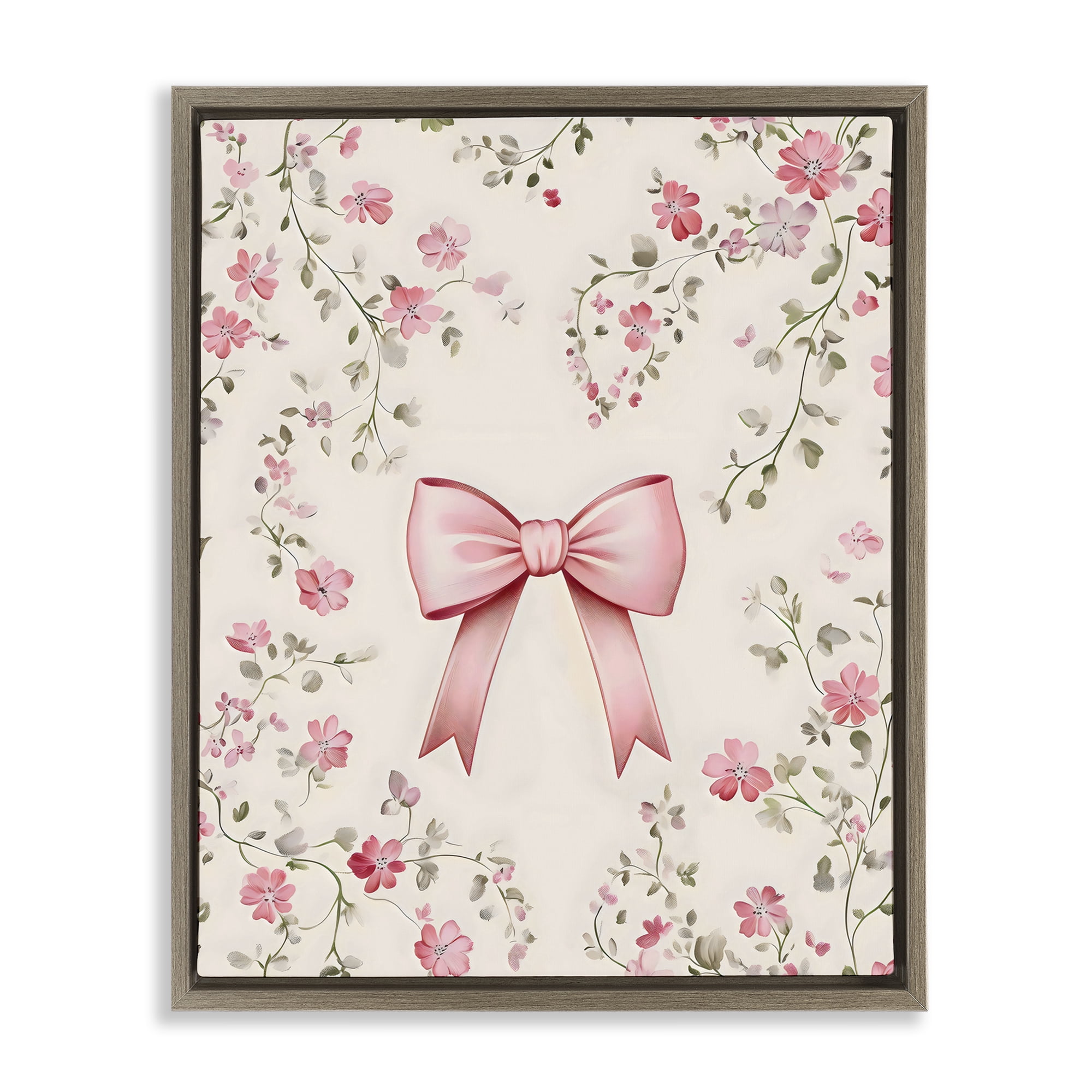 Stupell Industries Girly Ribbon Bow Brown Framed Floater Canvas Wall Art, design by Arlington Prints