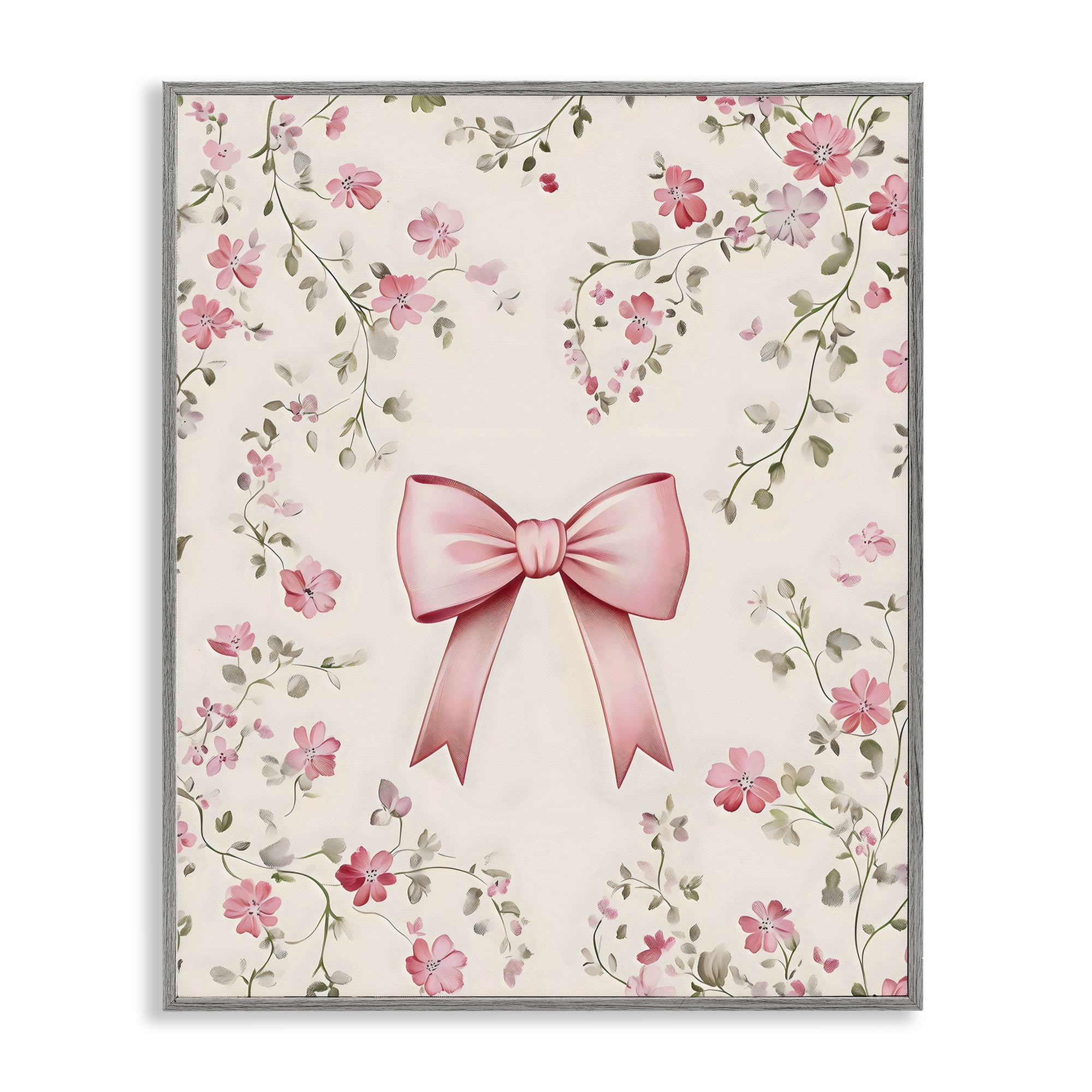 Stupell Industries Girly Ribbon Bow Gray Framed Giclee Art, design by Arlington Prints