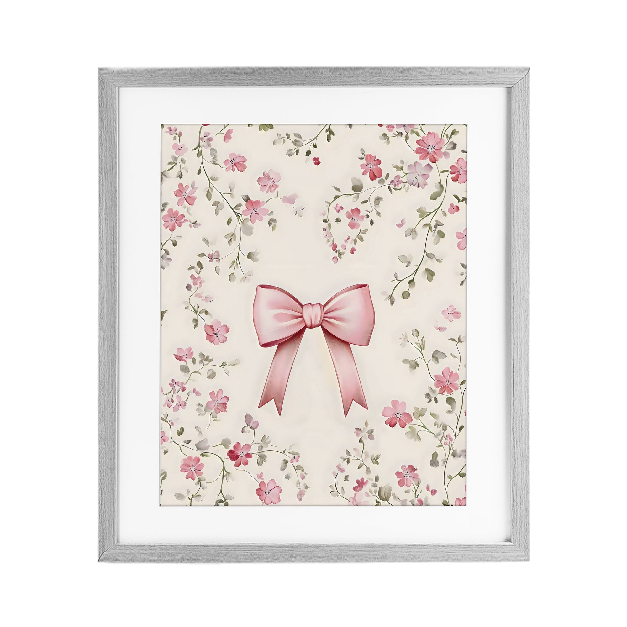 Stupell Industries Girly Ribbon Bow Gray Framed Print Under Glass, design by Arlington Prints
