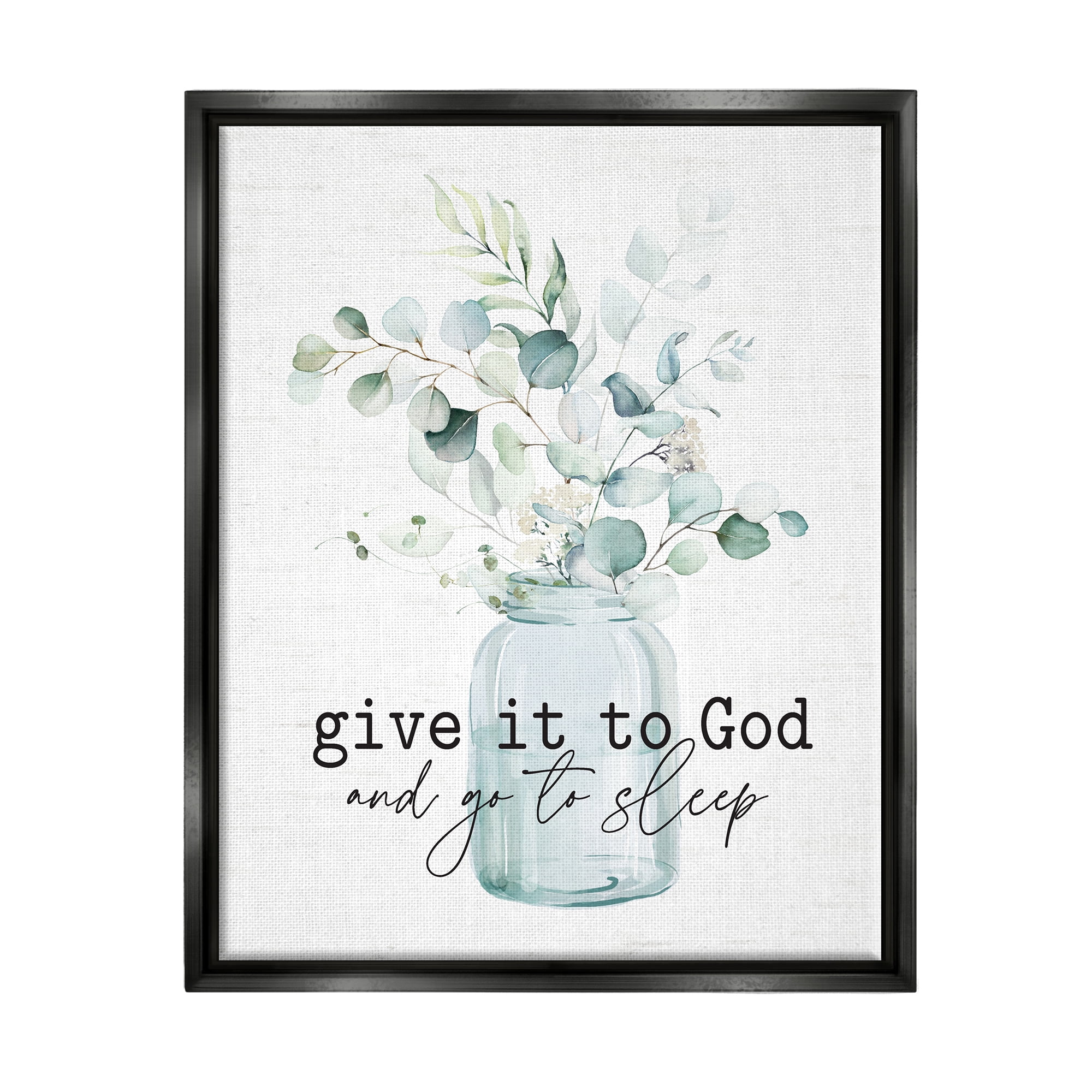 Stupell Industries Give It To God Varied Botanical Plants Bouquet Graphic Art Jet Black Floating Framed Canvas Print Wall Art, Design by Lettered and Lined