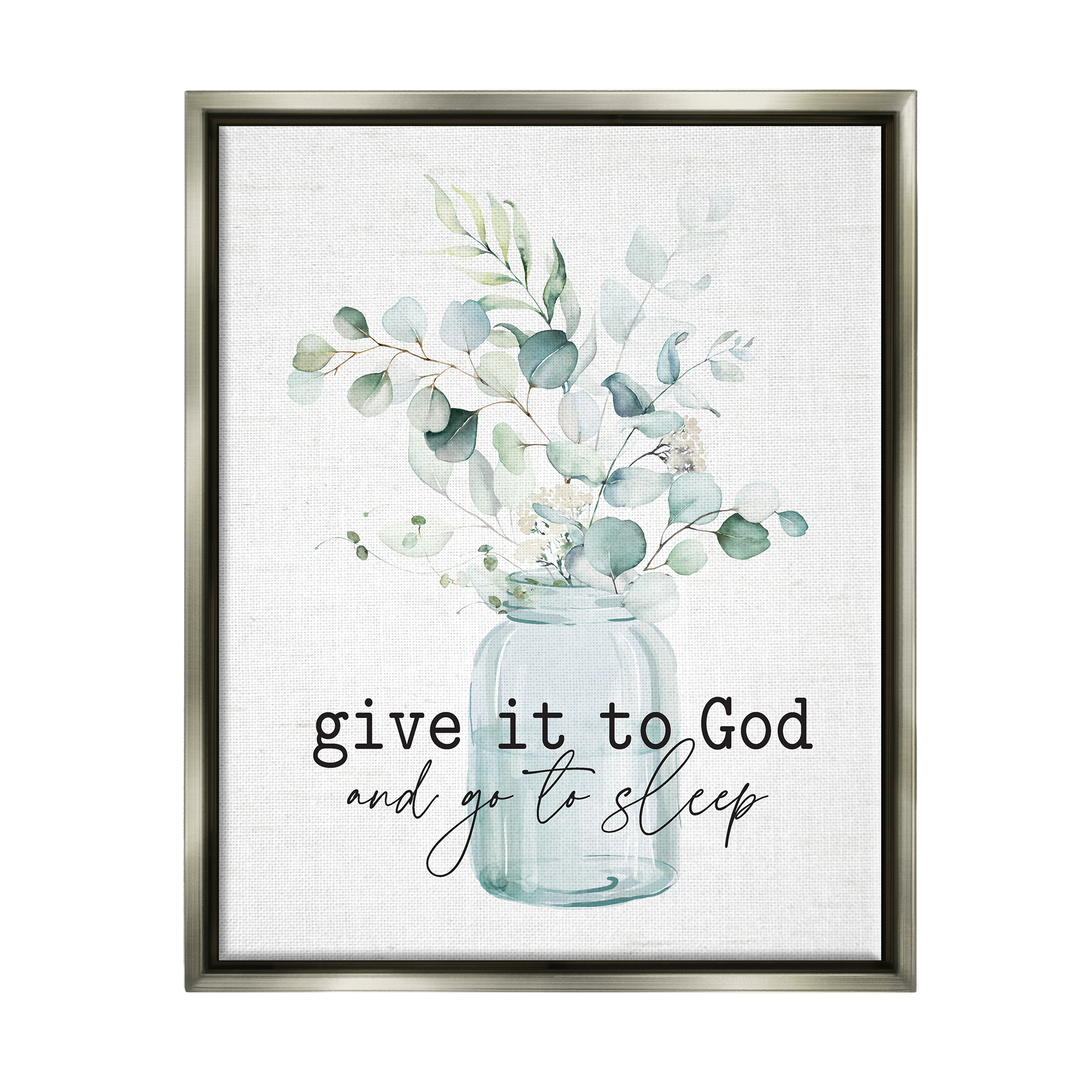 Stupell Industries Give It To God Varied Botanical Plants Bouquet Graphic Art Luster Gray Floating Framed Canvas Print Wall Art, Design by Lettered and Lined