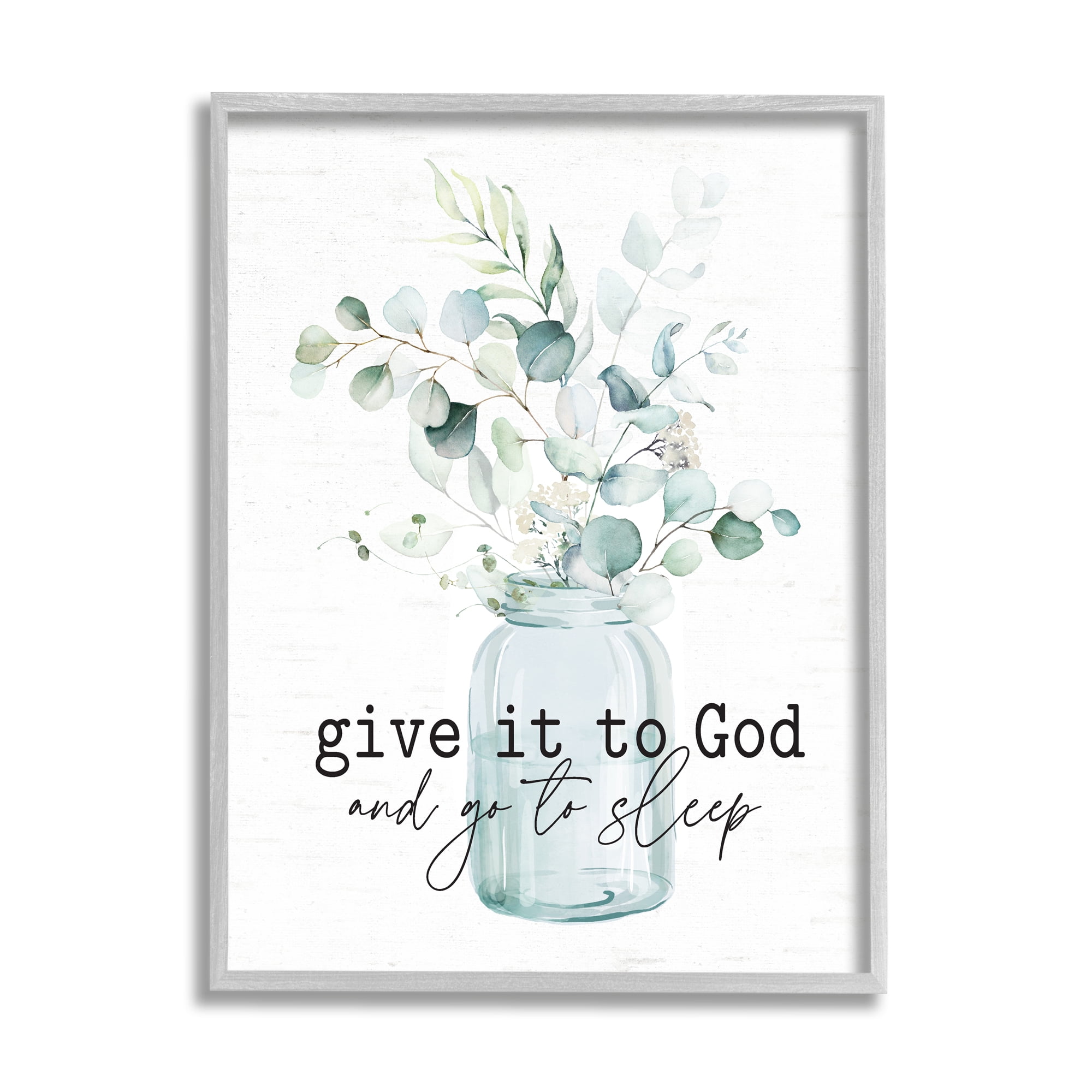 Stupell Industries Give It To God Varied Botanical Plants Bouquet Graphic Art Gray Framed Art Print Wall Art, Design by Lettered and Lined