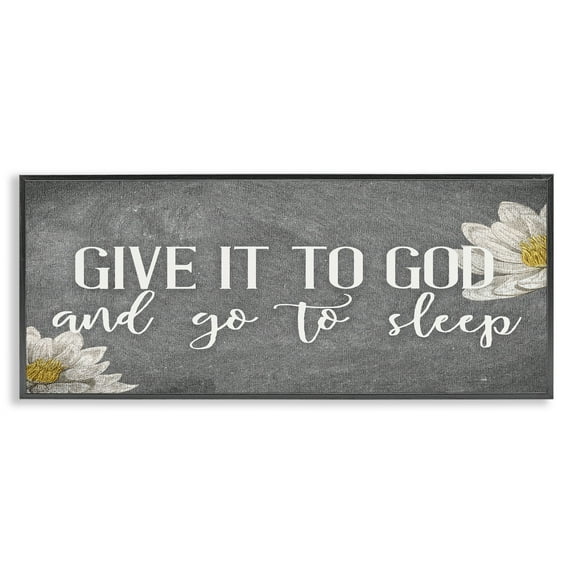 Stupell Industries Give It to God Grey Phrase Botanical & Floral Painting Black Framed Art Print Wall Art, 30 x 13