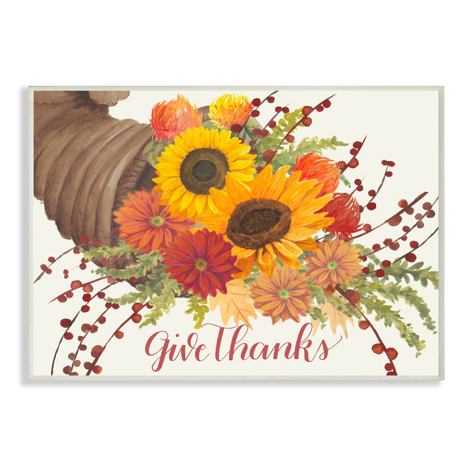 Stupell Industries Give Thanks Autumn Harvest Floral Cornucopia Graphic Art Unframed Art Print Wall Art, 10x15, by Grace Popp