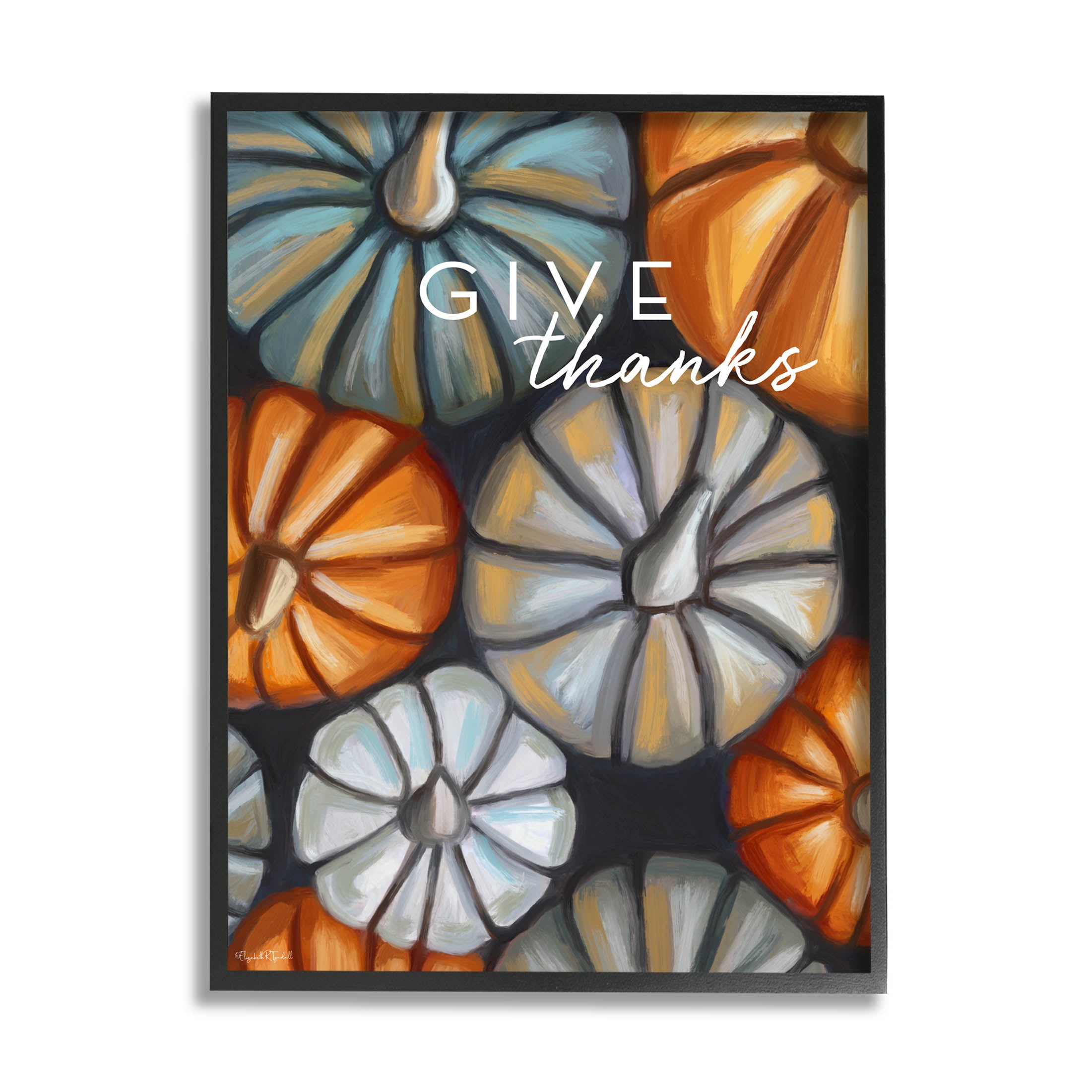 Stupell Industries Give Thanks Autumn Phrase Graphic Art Black Framed Art Print Wall Art, Design by Elizabeth Tyndall