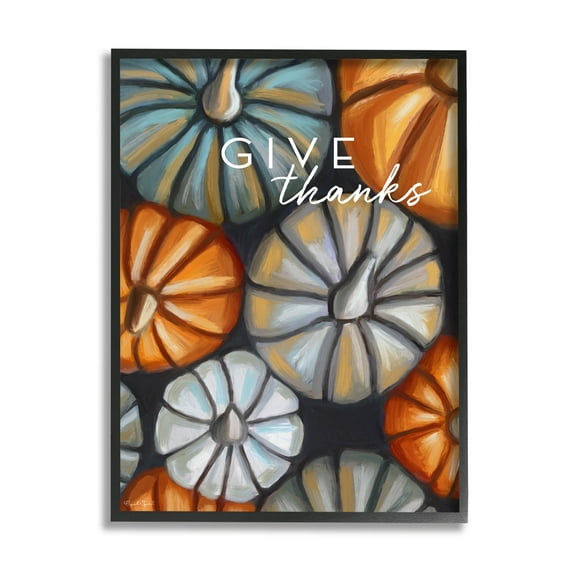 Stupell Industries Give Thanks Autumn Phrase Graphic Art Black Framed Art Print Wall Art, Design by Elizabeth Tyndall