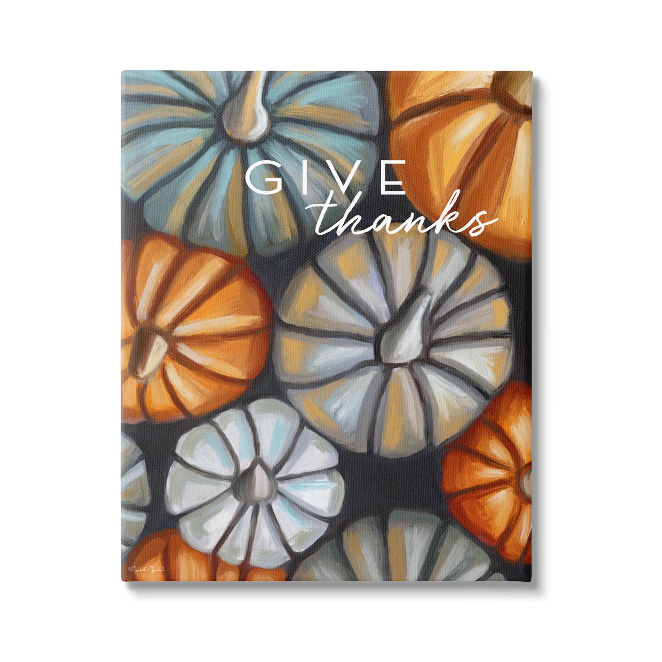 Stupell Industries Give Thanks Autumn Phrase Graphic Art Gallery Wrapped Canvas Print Wall Art, Design by Elizabeth Tyndall