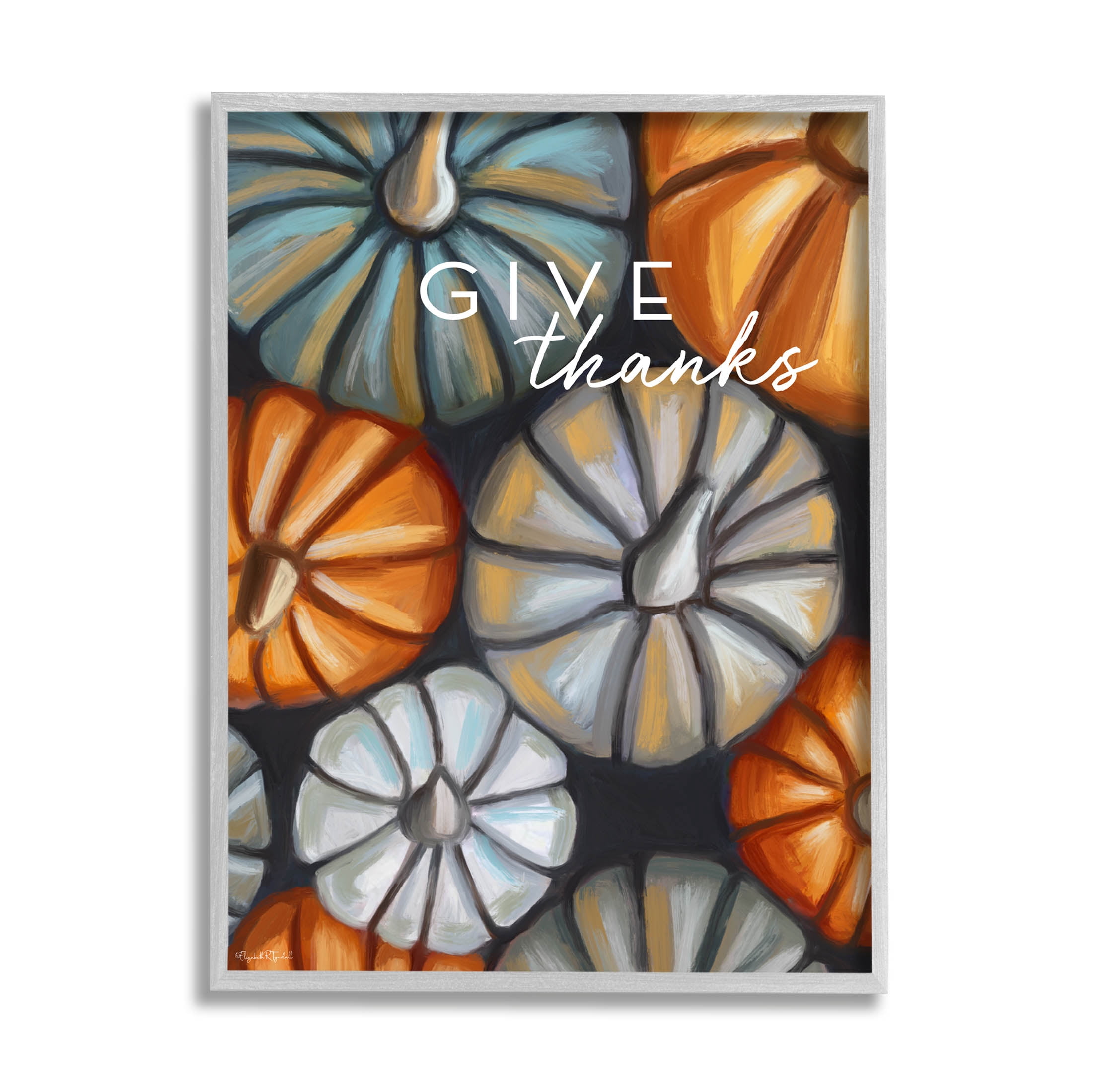 Stupell Industries Give Thanks Autumn Phrase Graphic Art Gray Framed Art Print Wall Art, Design by Elizabeth Tyndall