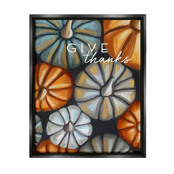 Stupell Industries Give Thanks Autumn Phrase Graphic Art Jet Black Floating Framed Canvas Print Wall Art, Design by Elizabeth Tyndall