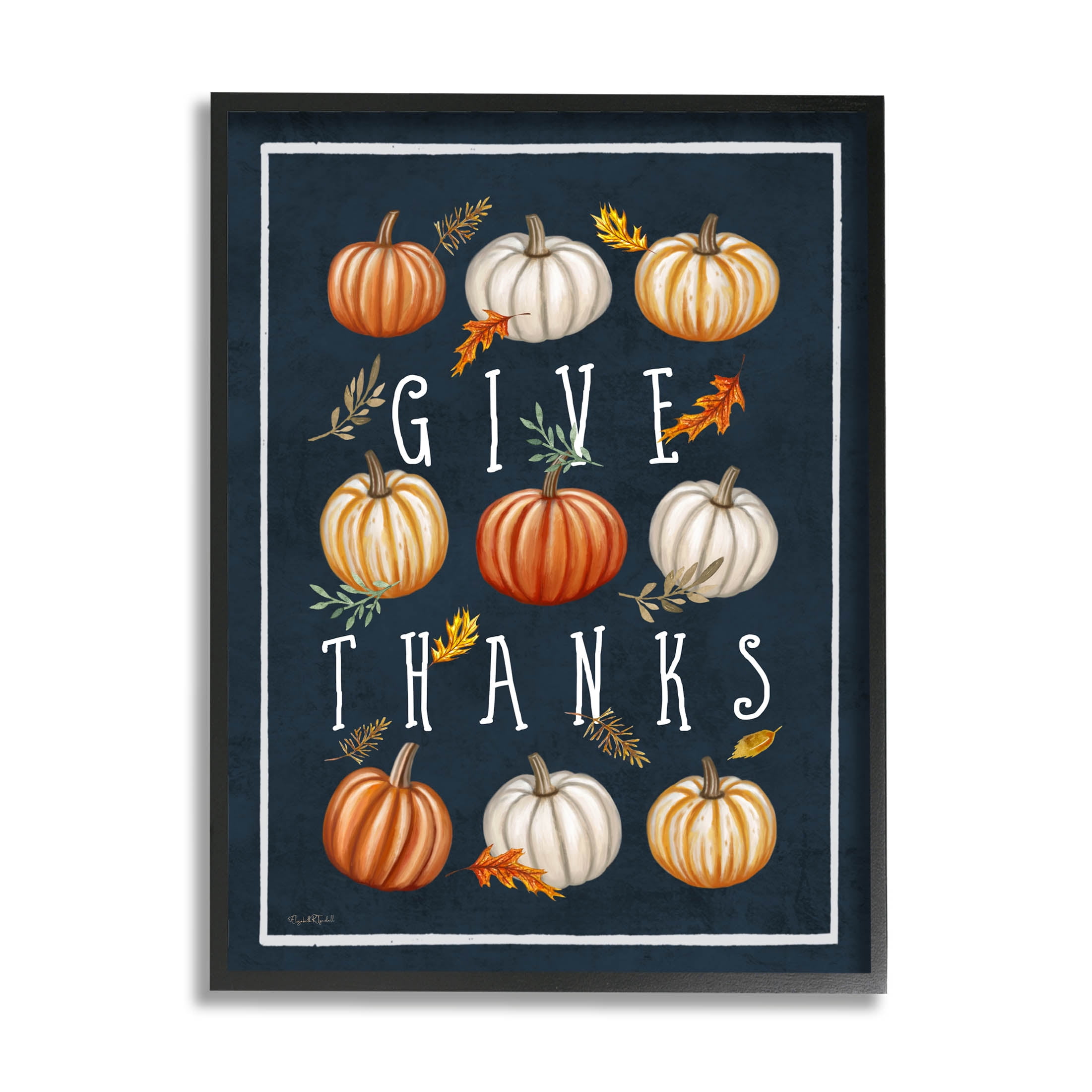 Stupell Industries Give Thanks Autumn Pumpkins Graphic Art Black Framed Art Print Wall Art, Design by Elizabeth Tyndall