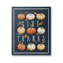 Stupell Industries Give Thanks Autumn Pumpkins Graphic Art Gallery Wrapped Canvas Print Wall Art, Design by Elizabeth Tyndall