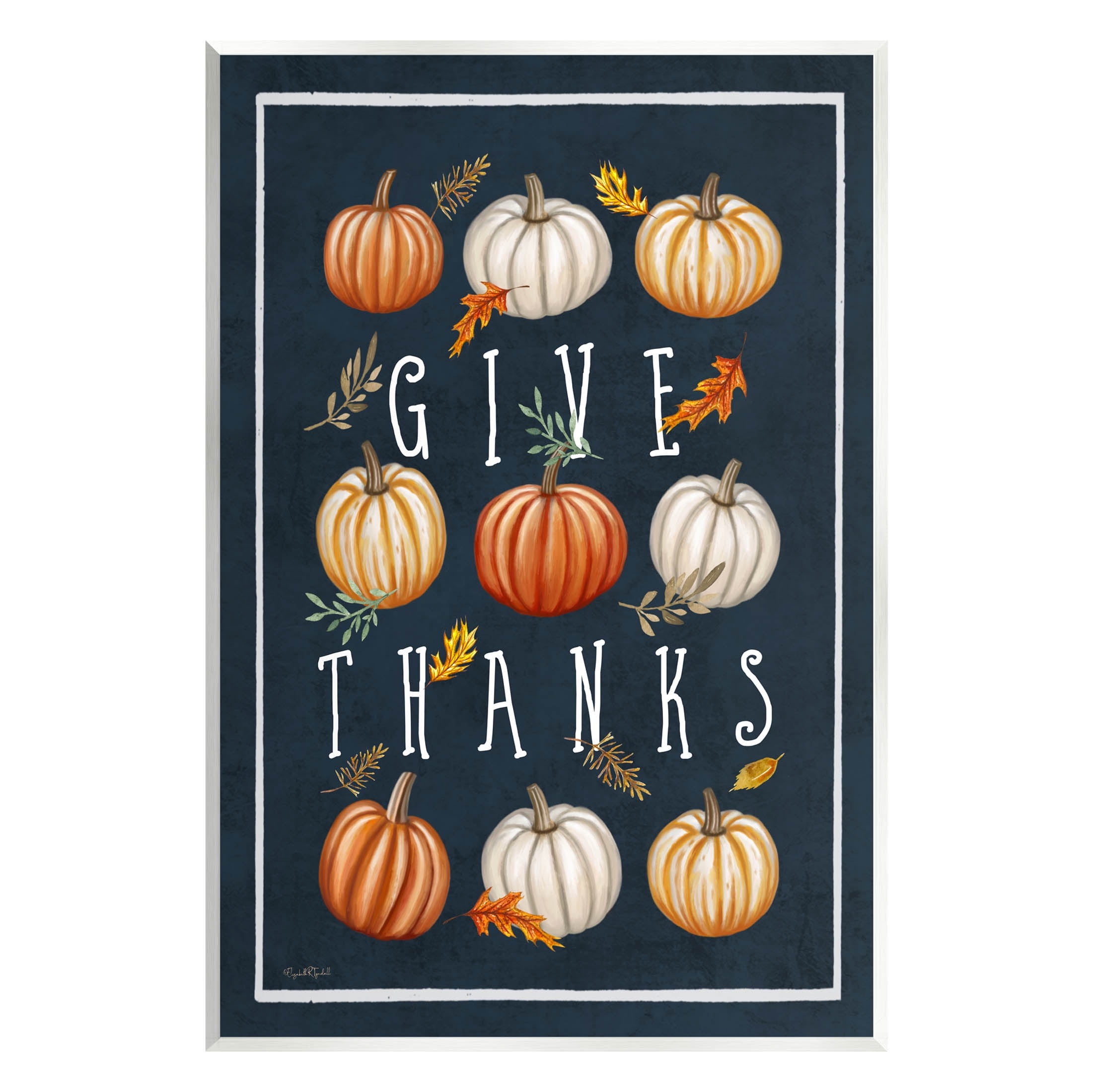 Stupell Industries Give Thanks Autumn Pumpkins Graphic Art Unframed Art Print Wall Art, Design by Elizabeth Tyndall