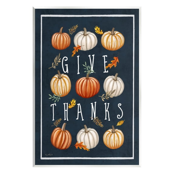 Stupell Industries Give Thanks Autumn Pumpkins Graphic Art Unframed Art Print Wall Art, Design by Elizabeth Tyndall