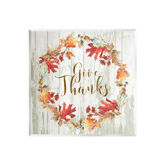 Stupell Industries Give Thanks Autumnal Wreath Graphic Art Unframed Art Print Wall Art, Design by Sally Swatland