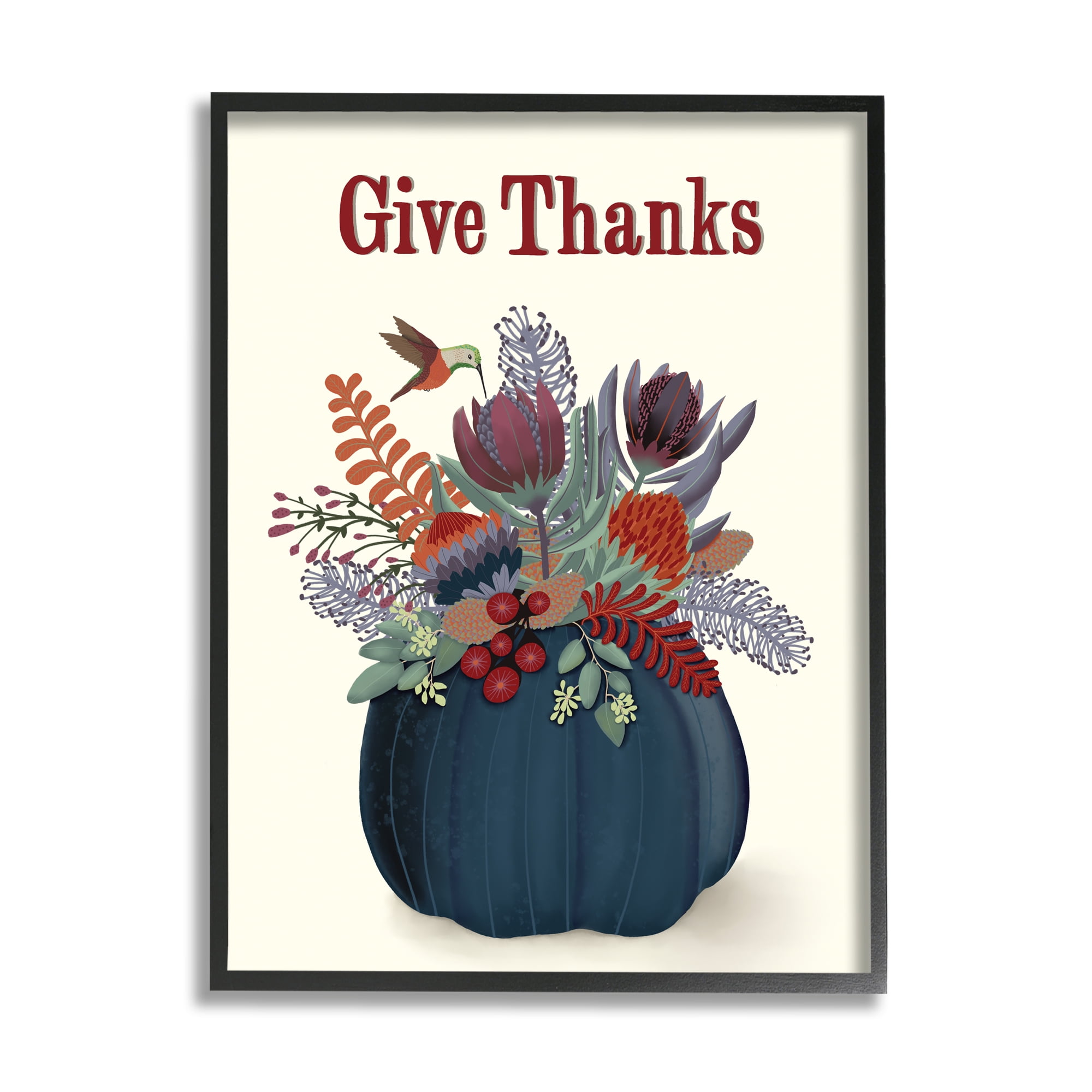 Stupell Industries Give Thanks Blue Autumn Harvest Pumpkin Tropical Florals, 16 x 20, Designed by Darlene Seale