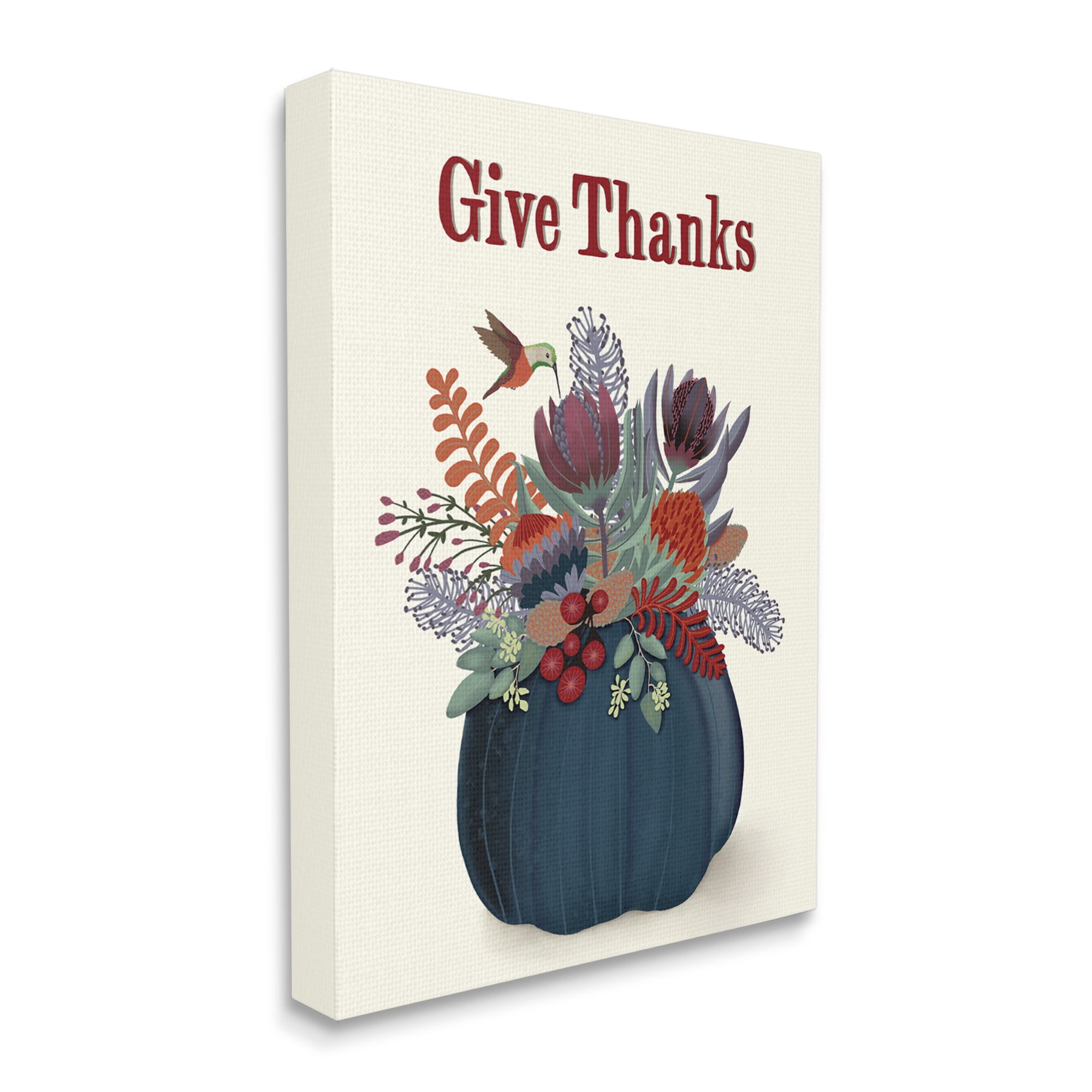 Stupell Industries Give Thanks Blue Autumn Harvest Pumpkin Tropical Florals, 30 x 40, Designed by Darlene Seale
