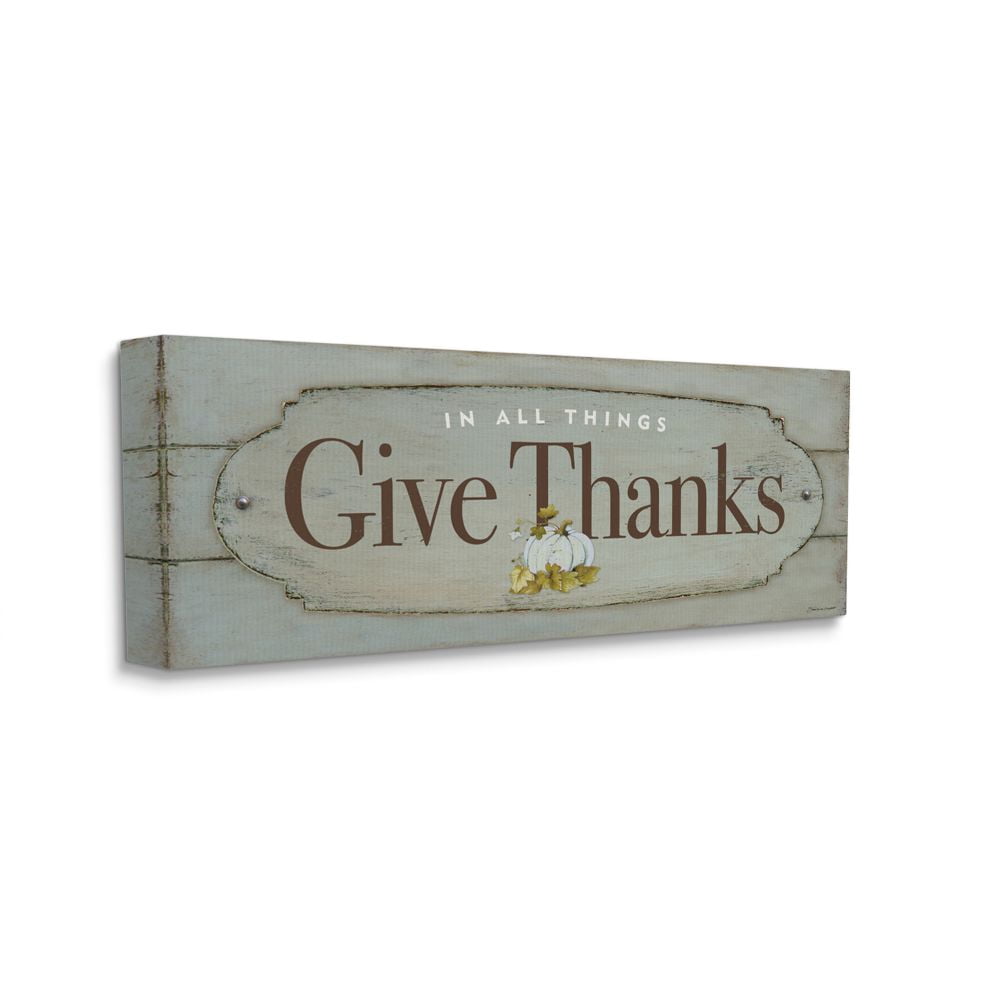 Stupell Industries Give Thanks Blue Wood Texture Fall Autumn Seasonal Word Design Canvas Wall Art by Stephanie Workman Marrott