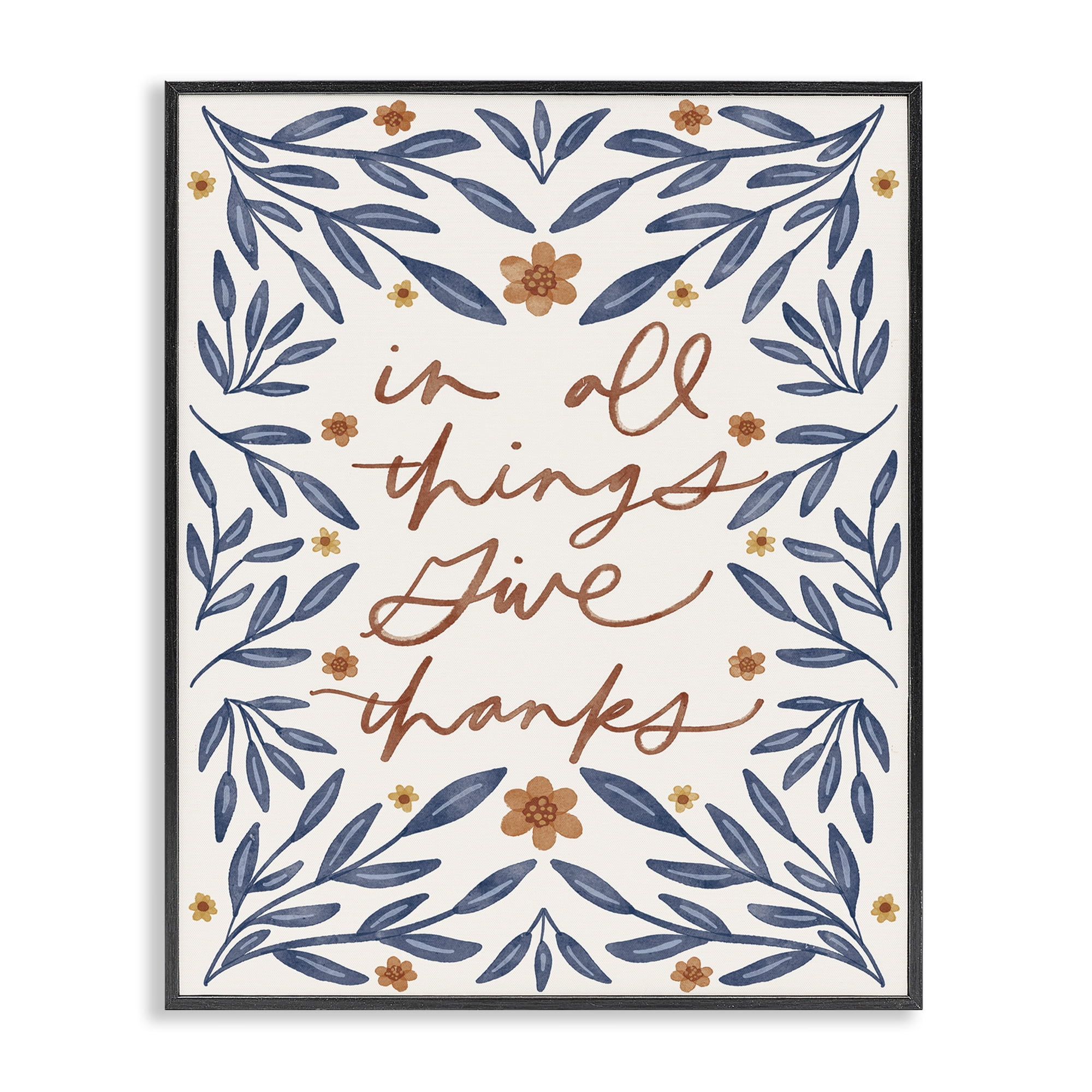 Stupell Industries Give Thanks Botanical Plants & Flowers Painting Black Framed Art Print Wall Art, 16 x 20