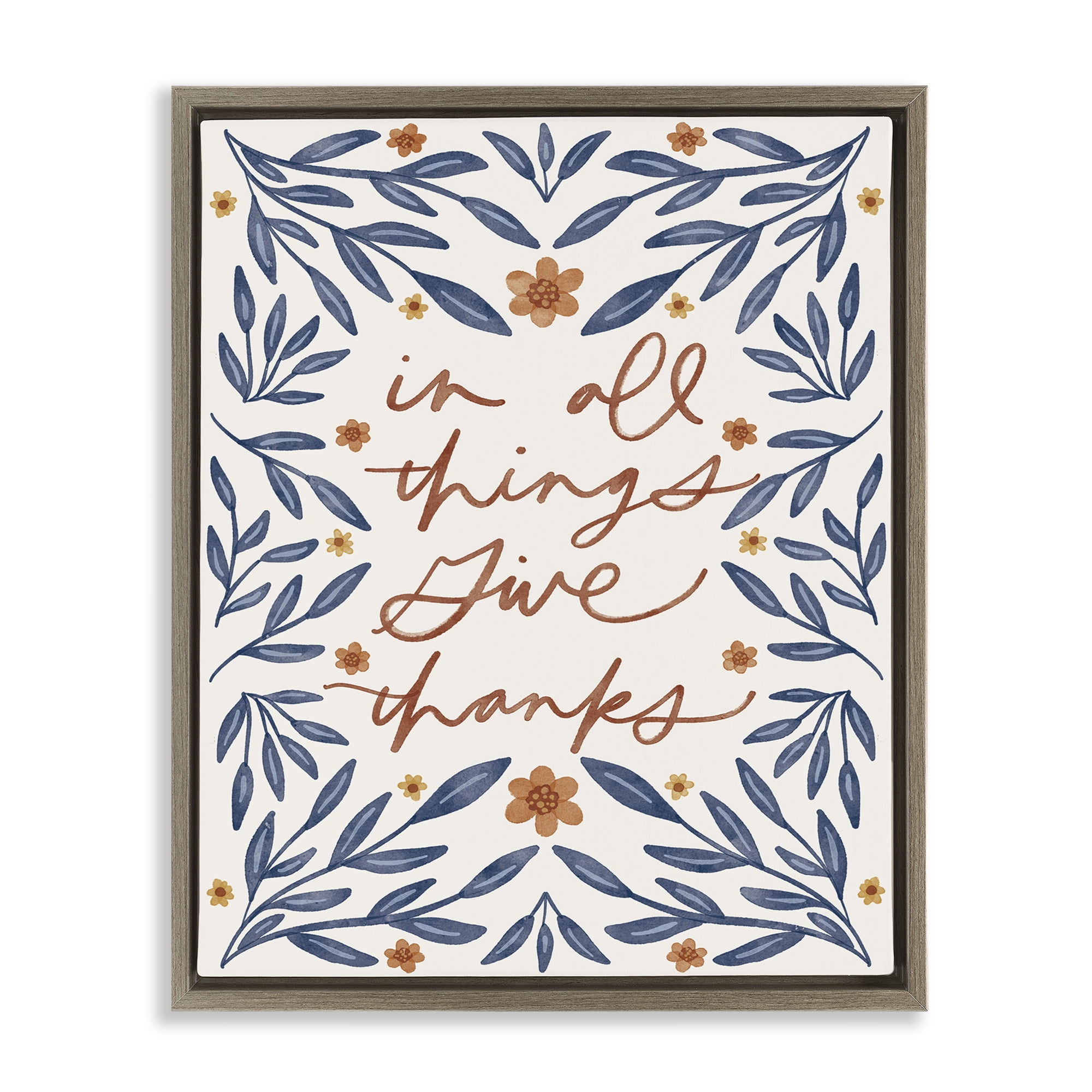Stupell Industries Give Thanks Botanical Plants & Flowers Painting Brown Floater Framed Canvas Art Print Wall Art, 25 x 31