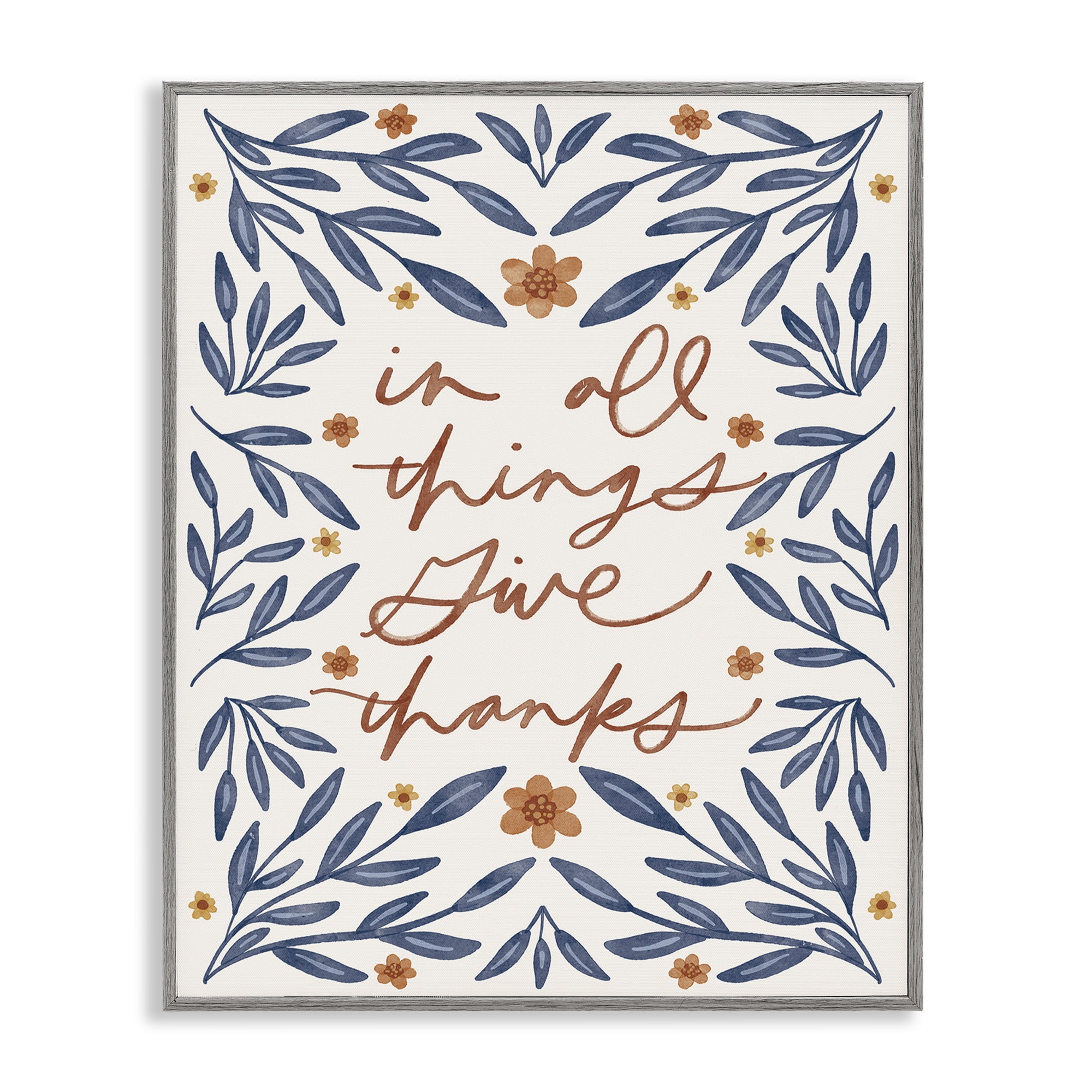 Stupell Industries Give Thanks Botanical Plants & Flowers Painting Gray Framed Art Print Wall Art, 16 x 20