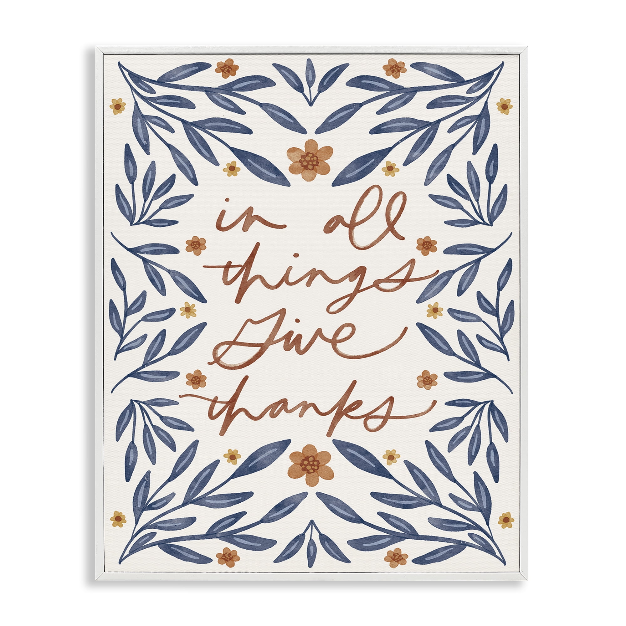 Stupell Industries Give Thanks Botanical Plants & Flowers Painting White Framed Art Print Wall Art, 16 x 20