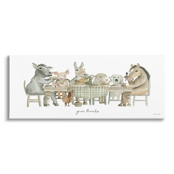 Stupell Industries Give Thanks Farmhouse Kitchen Animals & Insects Painting Gallery Wrapped Canvas Print Wall Art, 24 x 10