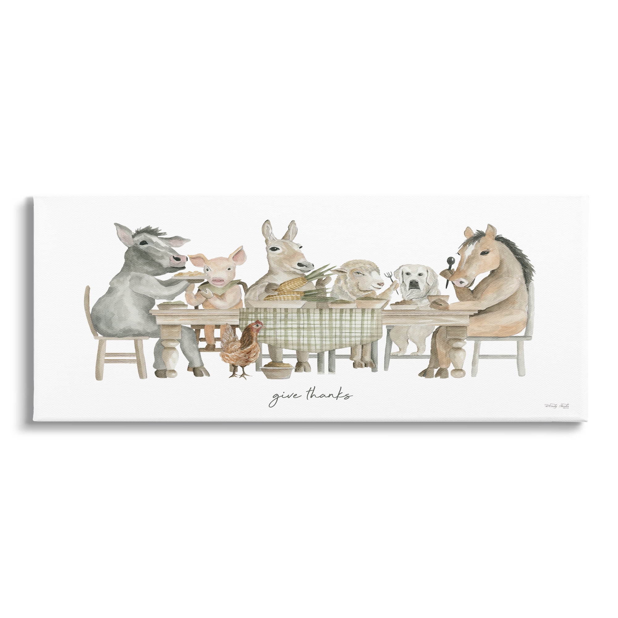 Stupell Industries Give Thanks Farmhouse Kitchen Animals & Insects Painting Gallery Wrapped Canvas Print Wall Art, 40 x 17