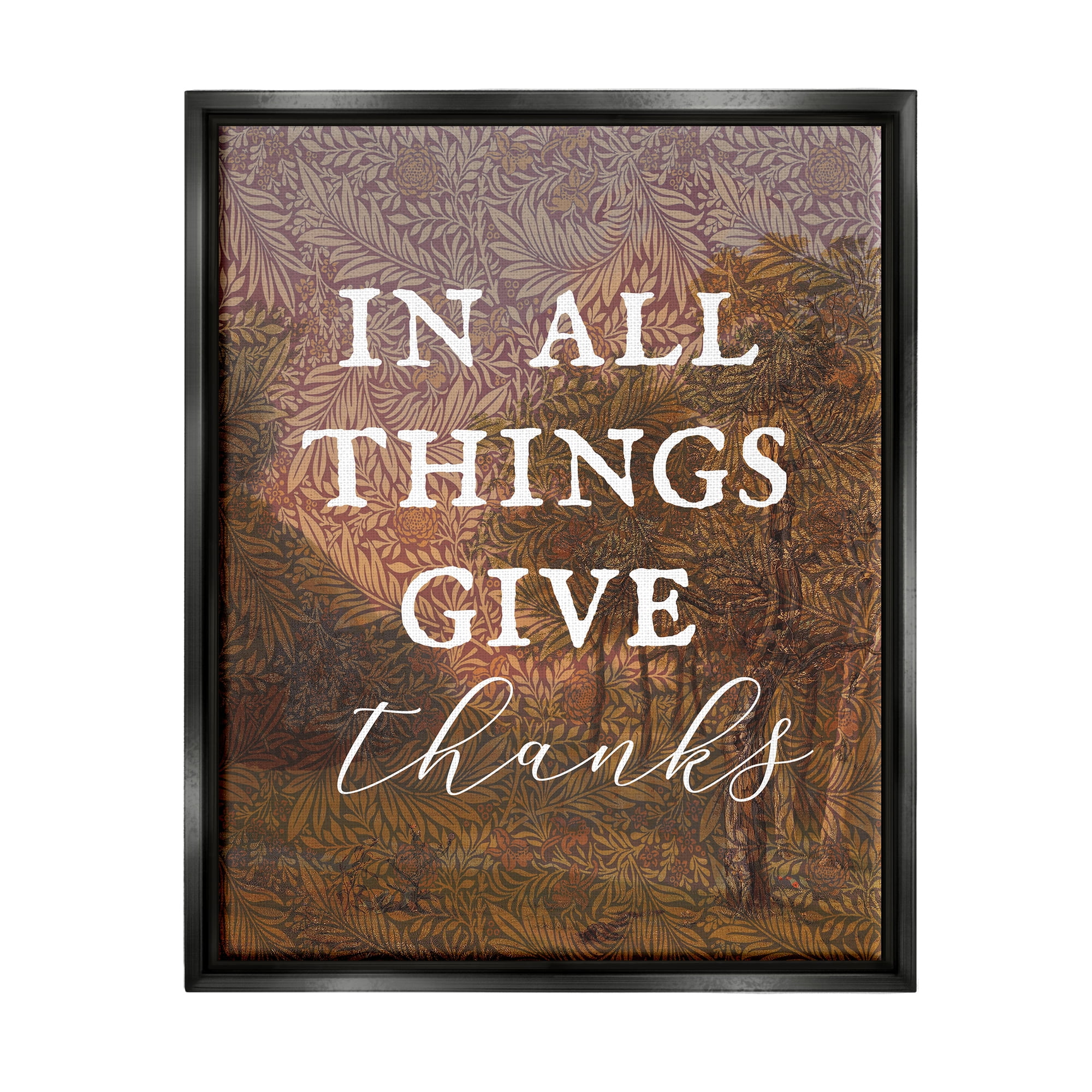 Stupell Industries Give Thanks Nature Pattern Nature Painting Black Floater Framed Art Print Wall Art, 17 x 21