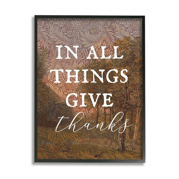 Stupell Industries Give Thanks Nature Pattern Nature Painting Black Framed Art Print Wall Art, 11 x 14