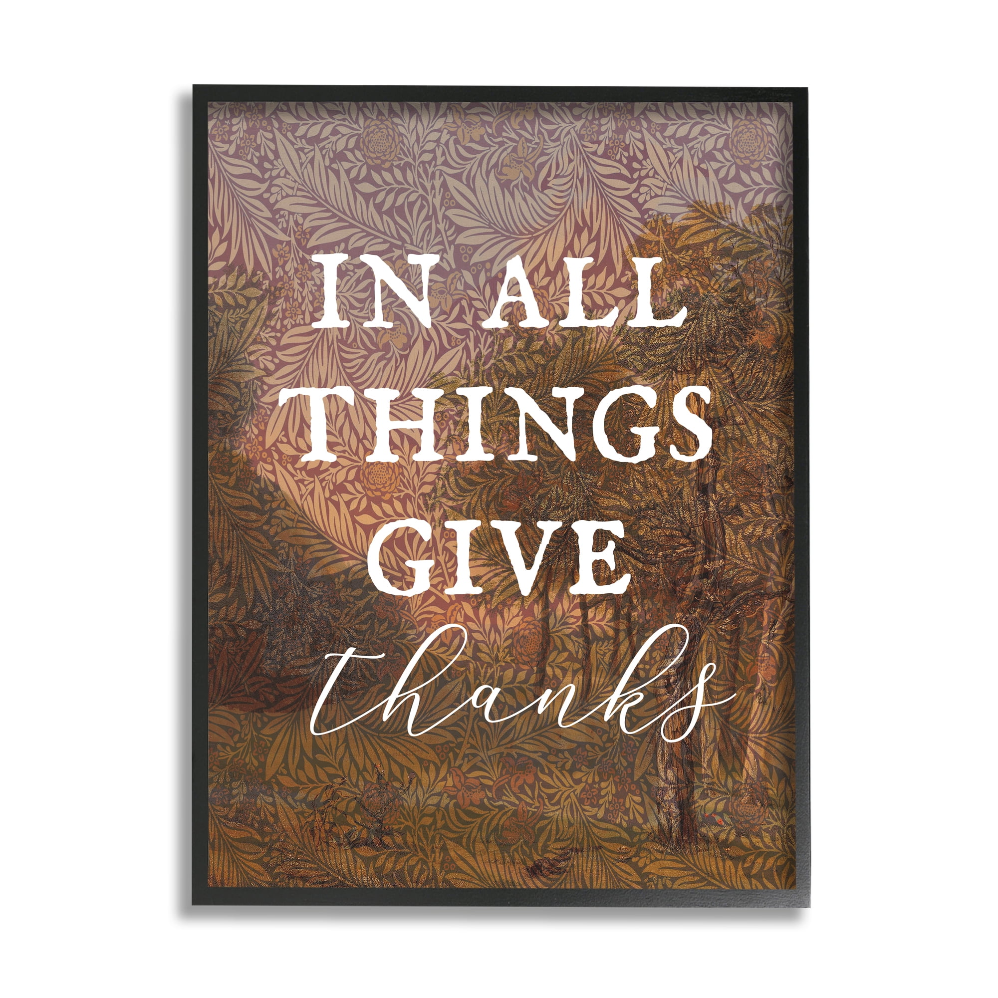 Stupell Industries Give Thanks Nature Pattern Nature Painting Black Framed Art Print Wall Art, 24 x 30