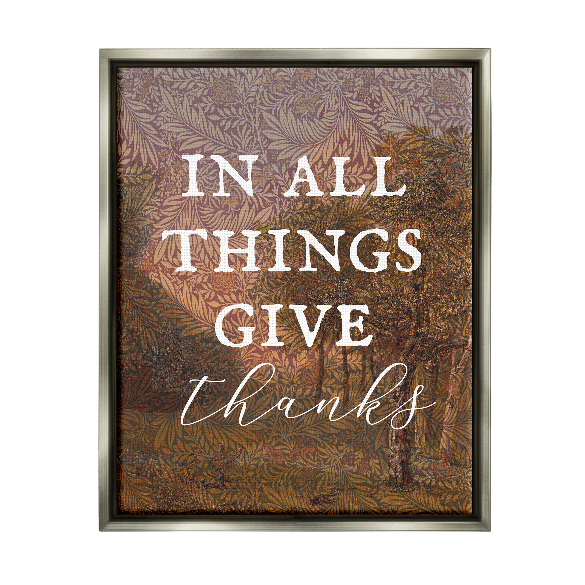 Stupell Industries Give Thanks Nature Pattern Nature Painting Gray Floater Framed Art Print Wall Art, 25 x 31